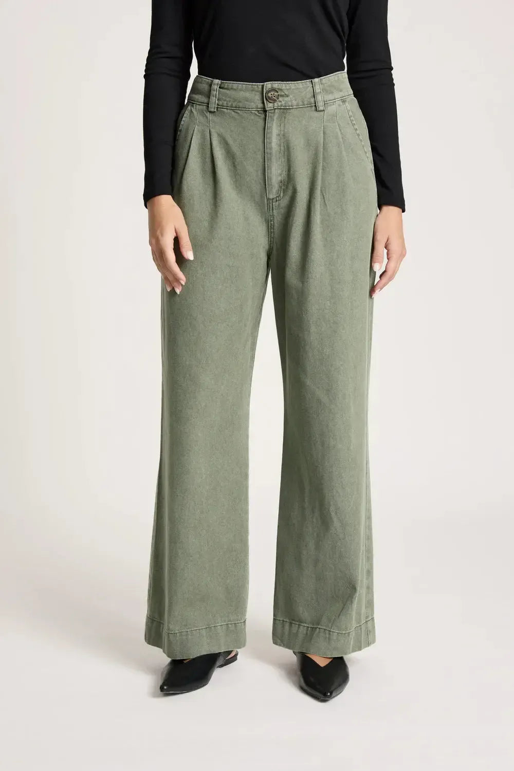 Bodhi Denim Pant - Olive-Pants-Eb & Ive-The Bay Room