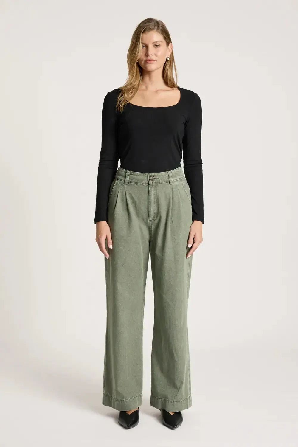 Bodhi Denim Pant - Olive-Pants-Eb & Ive-The Bay Room