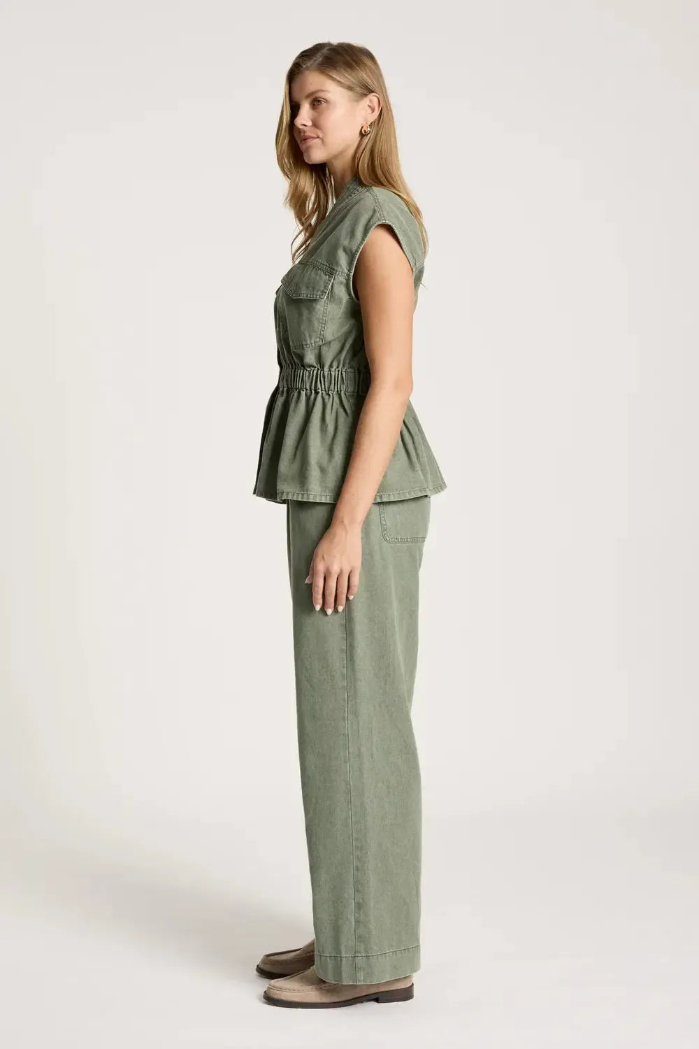 Bodhi Denim Vest - Olive-Jackets, Coats & Vests-Eb & Ive-The Bay Room