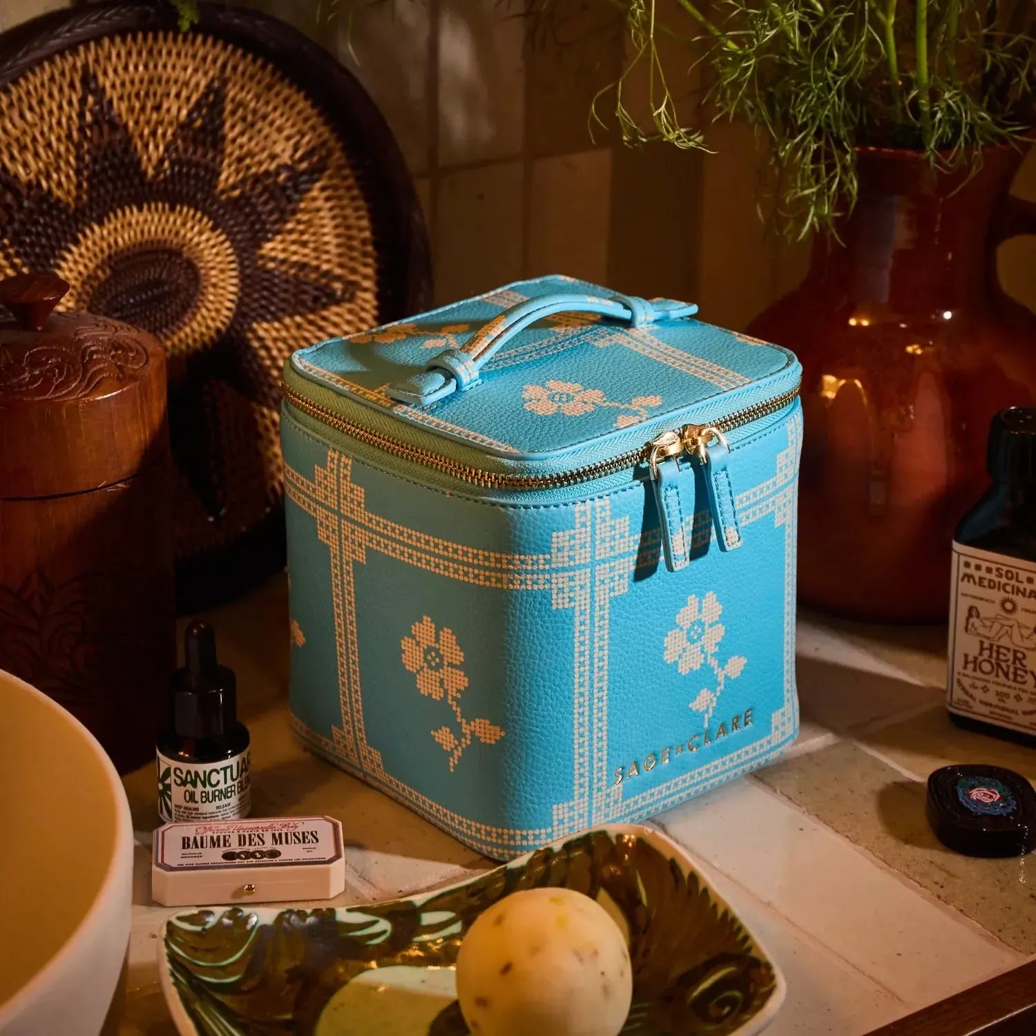 Bonny Small Vanity Case - Turquoise-Beauty & Well-Being-Sage & Clare-The Bay Room
