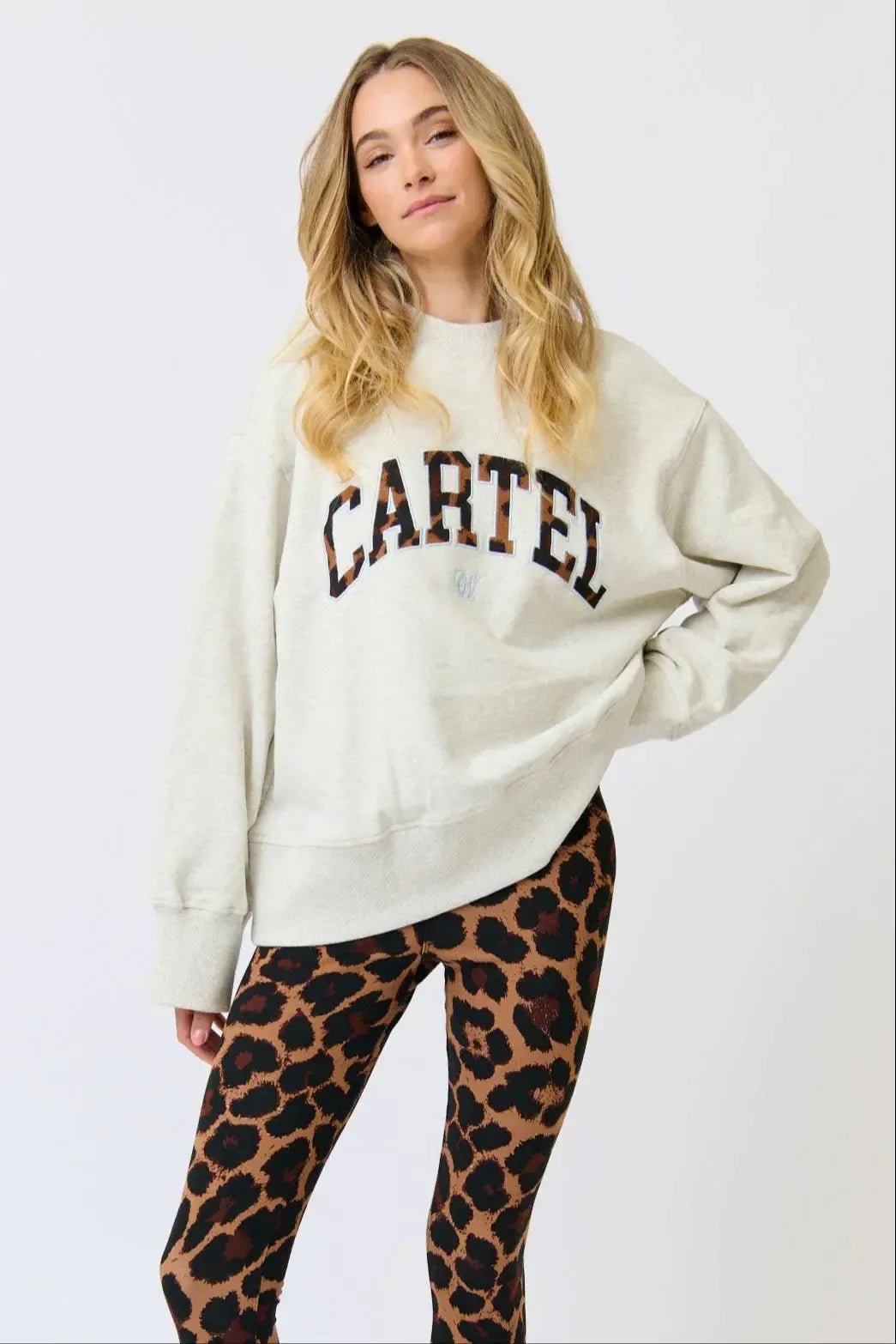 Bronwyn Sweater - Oat Marle/Leopard-Knitwear & Jumpers-Cartel & Willow-The Bay Room