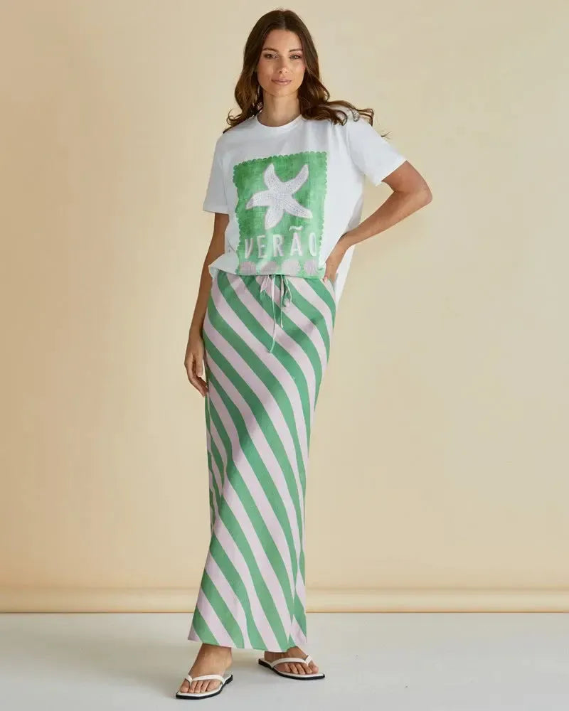 Brooke Bias Skirt - Green/Pink Stripe-Skirts-Betty Basics-The Bay Room