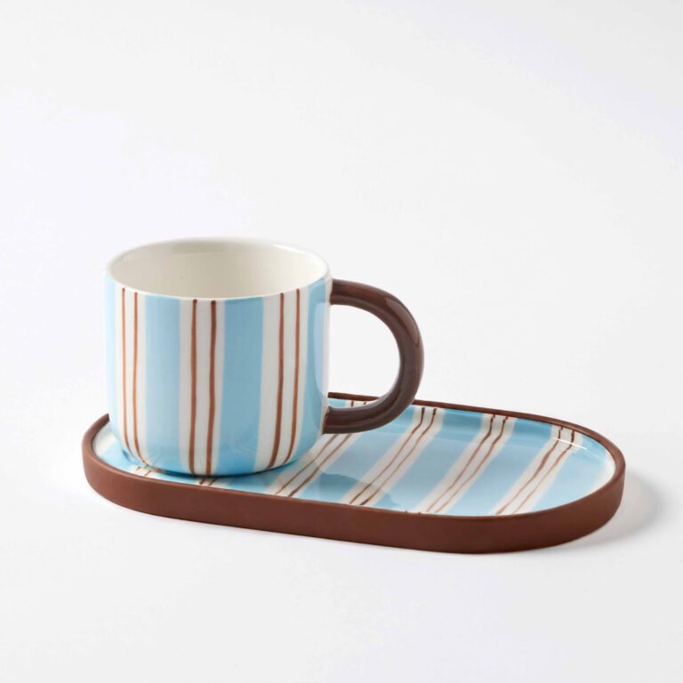 Nola Mug & Plate Set - Blue/Brown