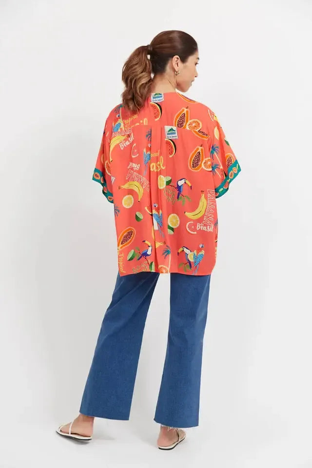 Cabana Button Top - Brasil Coral-Tops-Haven-The Bay Room