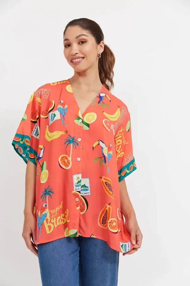 Cabana Button Top - Brasil Coral-Tops-Haven-The Bay Room
