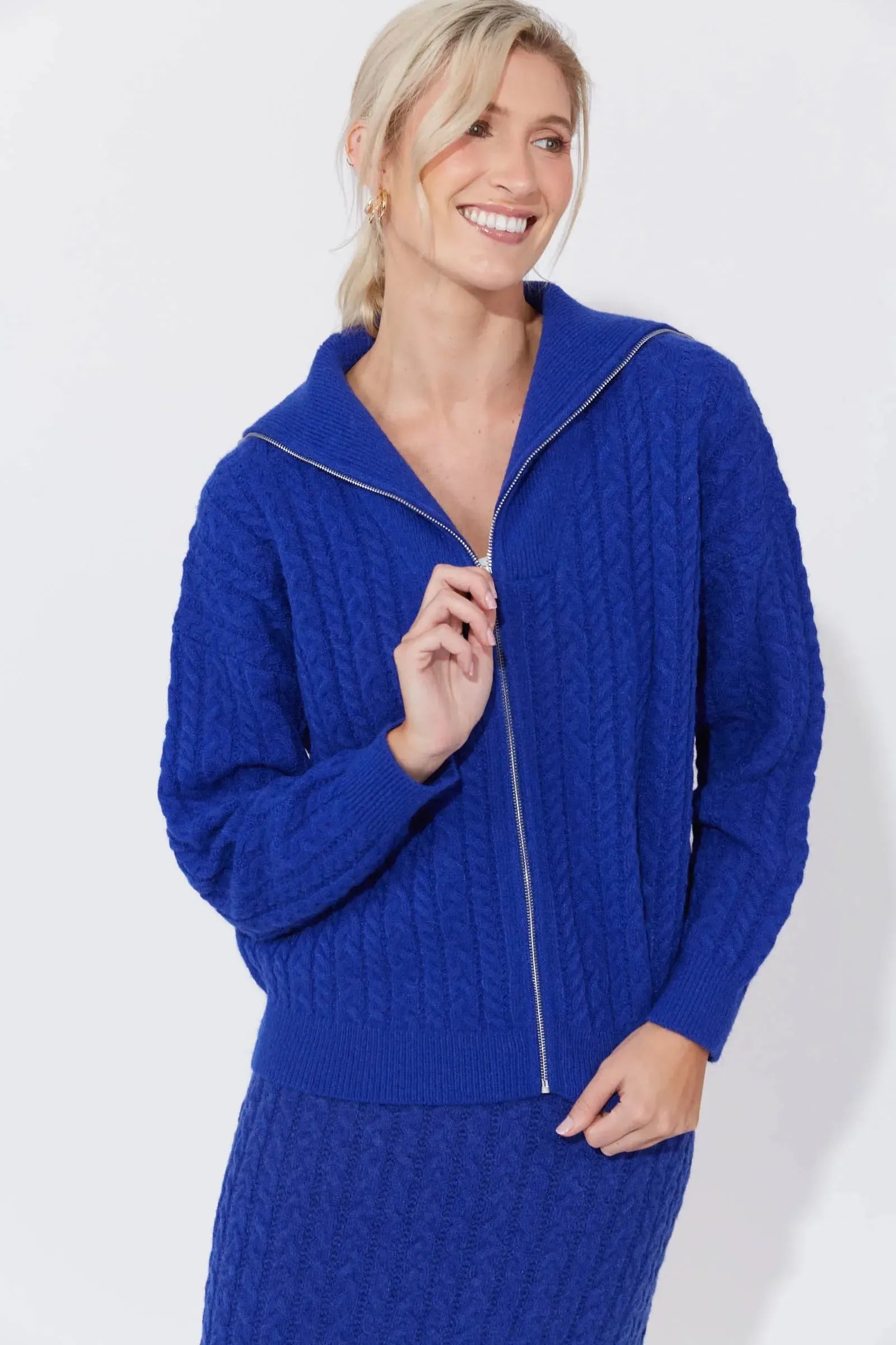 Cadiz Zip Jumper - Cobalt-Knitwear & Jumpers-Haven-The Bay Room