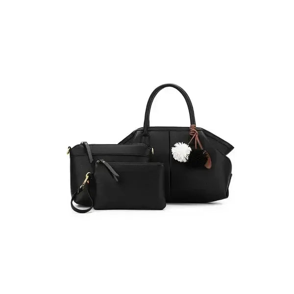 Camryn Black 3 Piece Bowler Bag-Bags & Clutches-Black Caviar Designs-The Bay Room