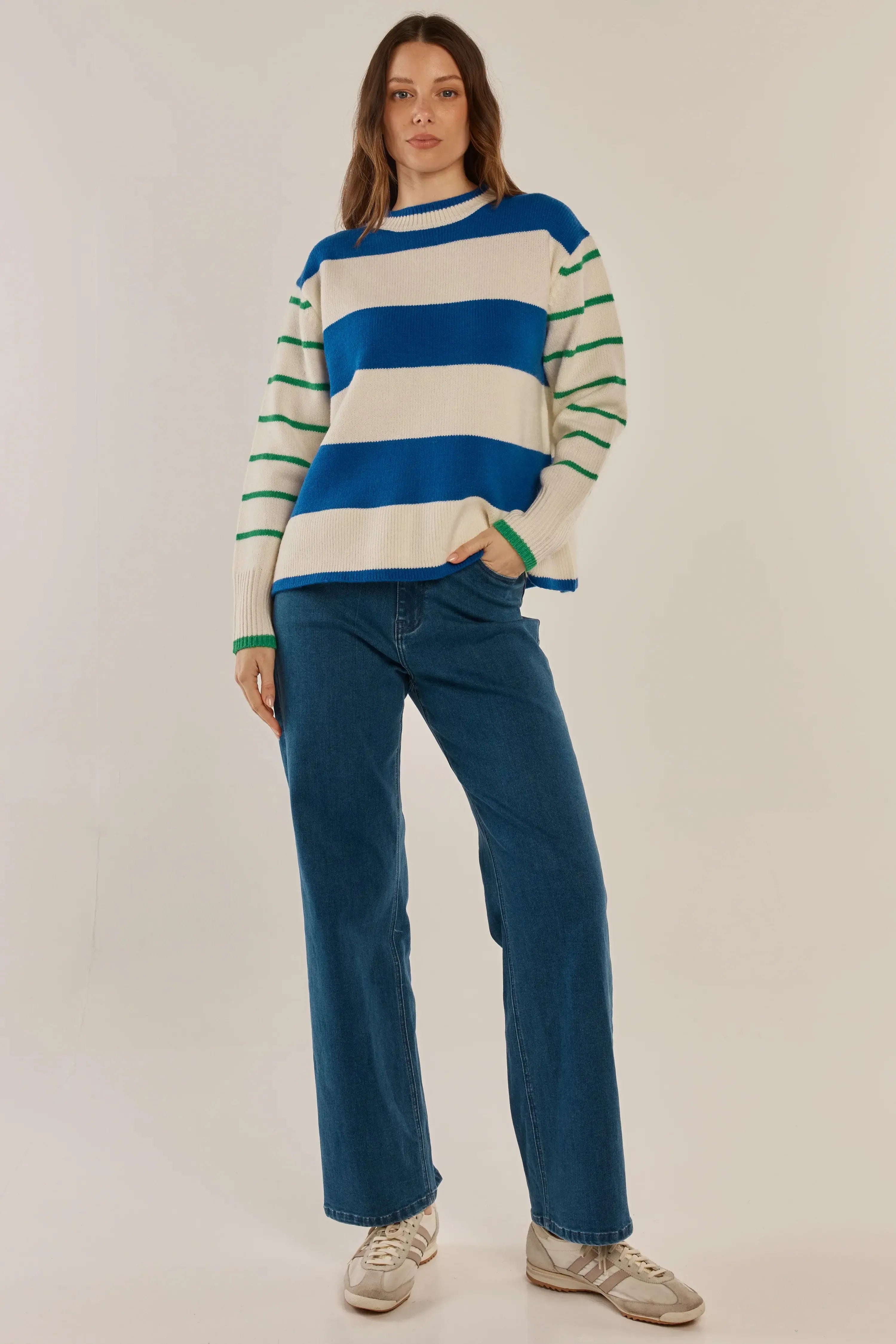 Camryn Knit Sweater - Blue/Green Stripe-Knitwear & Jumpers-Betty Basics-The Bay Room