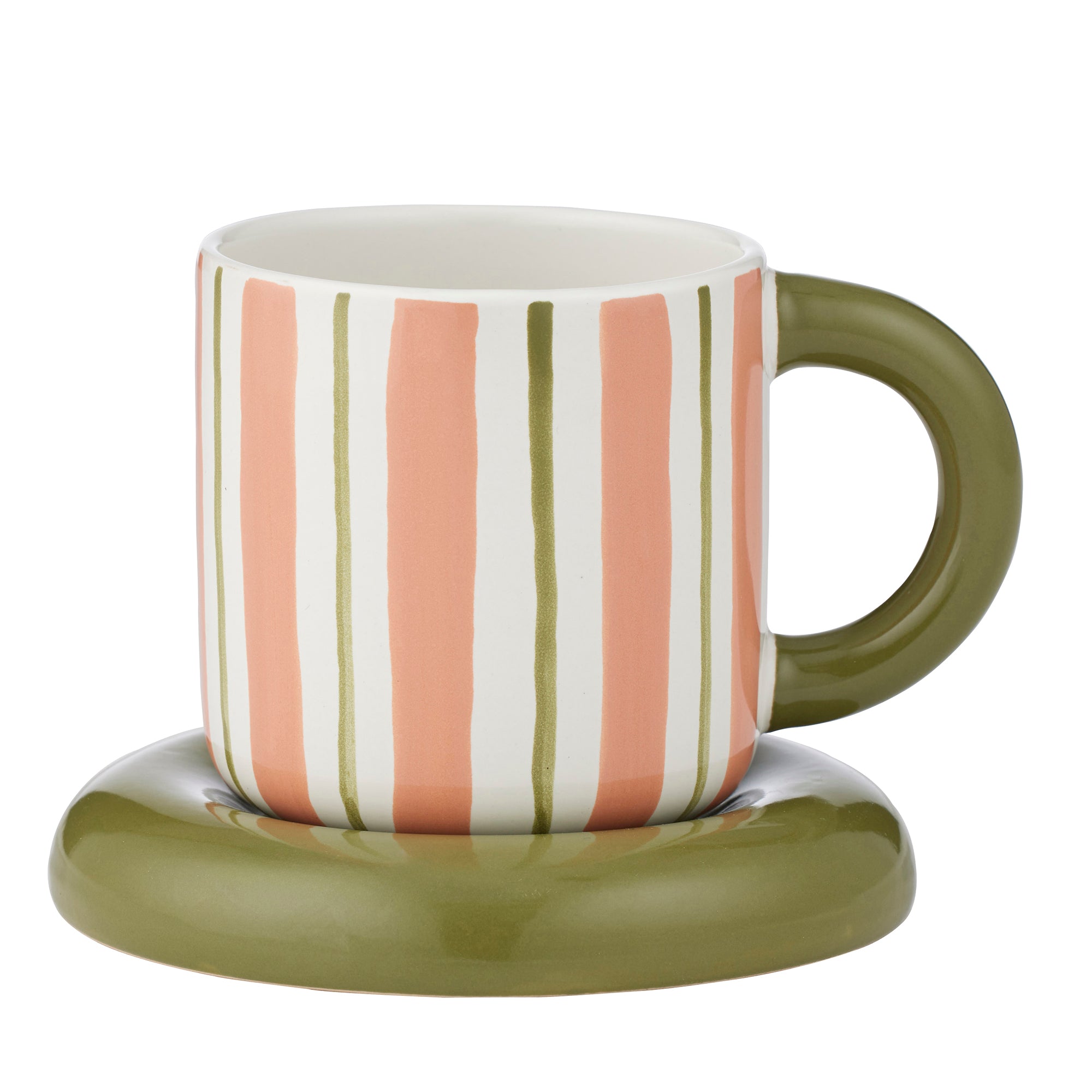 Candy Ceramic Cup & Saucer 13x10cm Pink/Olive-Coast To Coast Home-The Bay Room