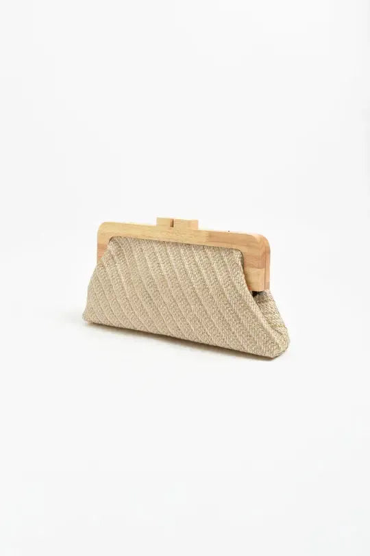 Carmela Diagonal Weave Timber Frame Clutch - Natural-Bags & Clutches-Adorne-The Bay Room