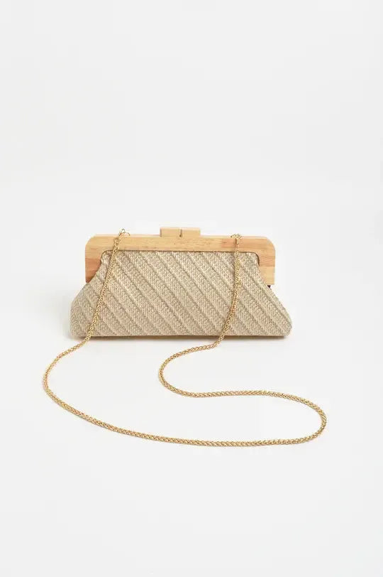 Carmela Diagonal Weave Timber Frame Clutch - Natural-Bags & Clutches-Adorne-The Bay Room