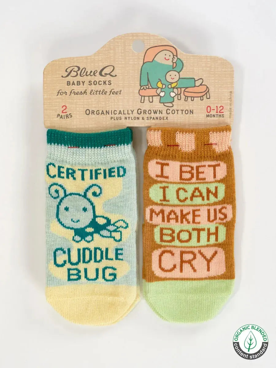 Certified Cuddle Bug/I Bet I Can Make Us Both Cry Baby Socks-Fun & Games-Blue Q-The Bay Room