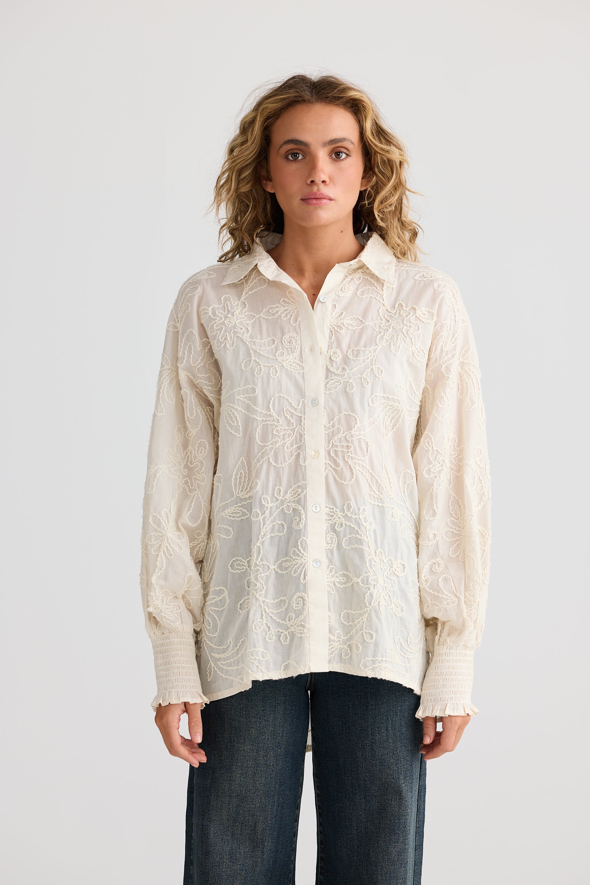 Chantilly Shirt - Natural Embroidery-Tops-Talisman-The Bay Room