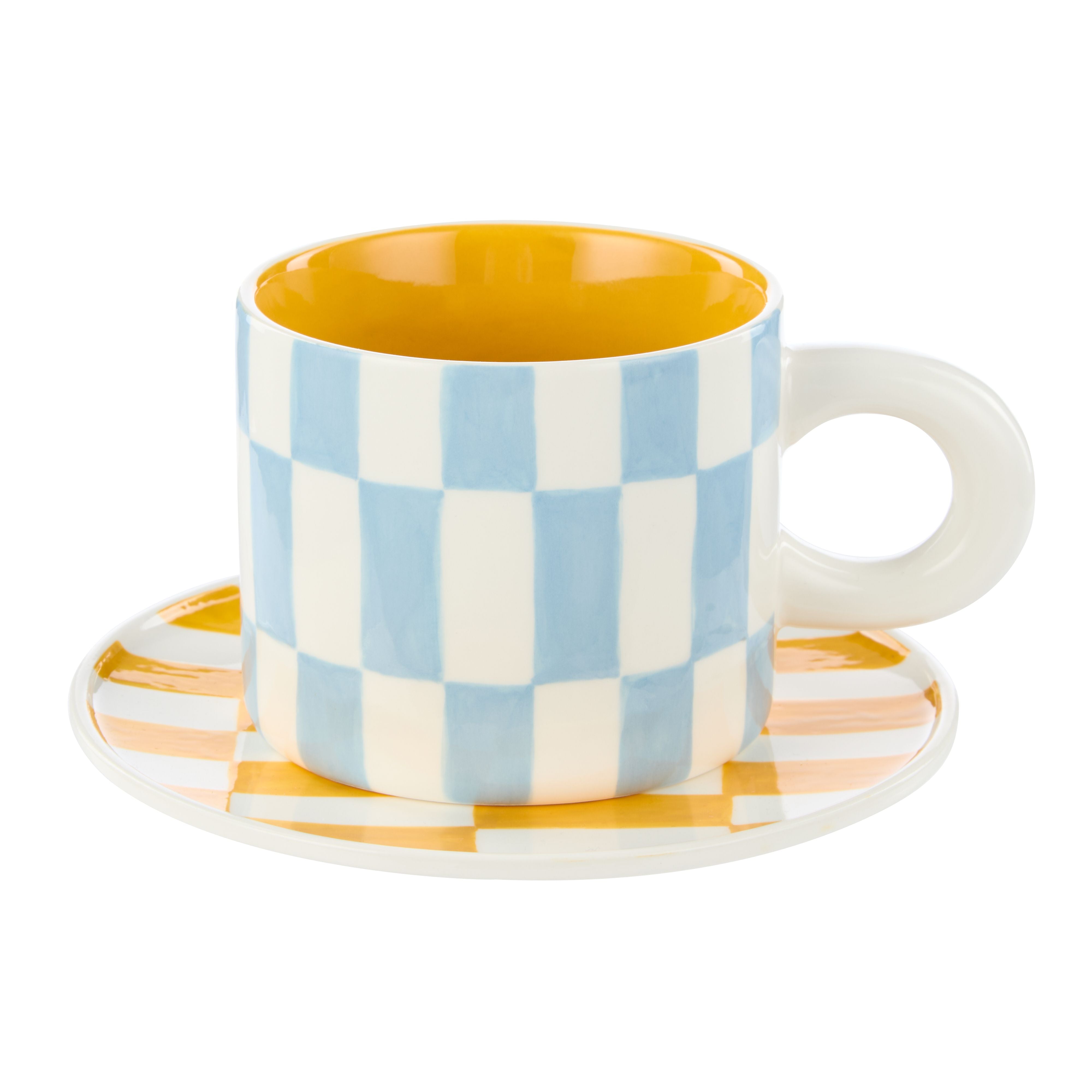Check 300ml Mug & Plate Set 13.5x9x7.5cm Blue & Orange-Dining & Entertaining-Emporium-The Bay Room