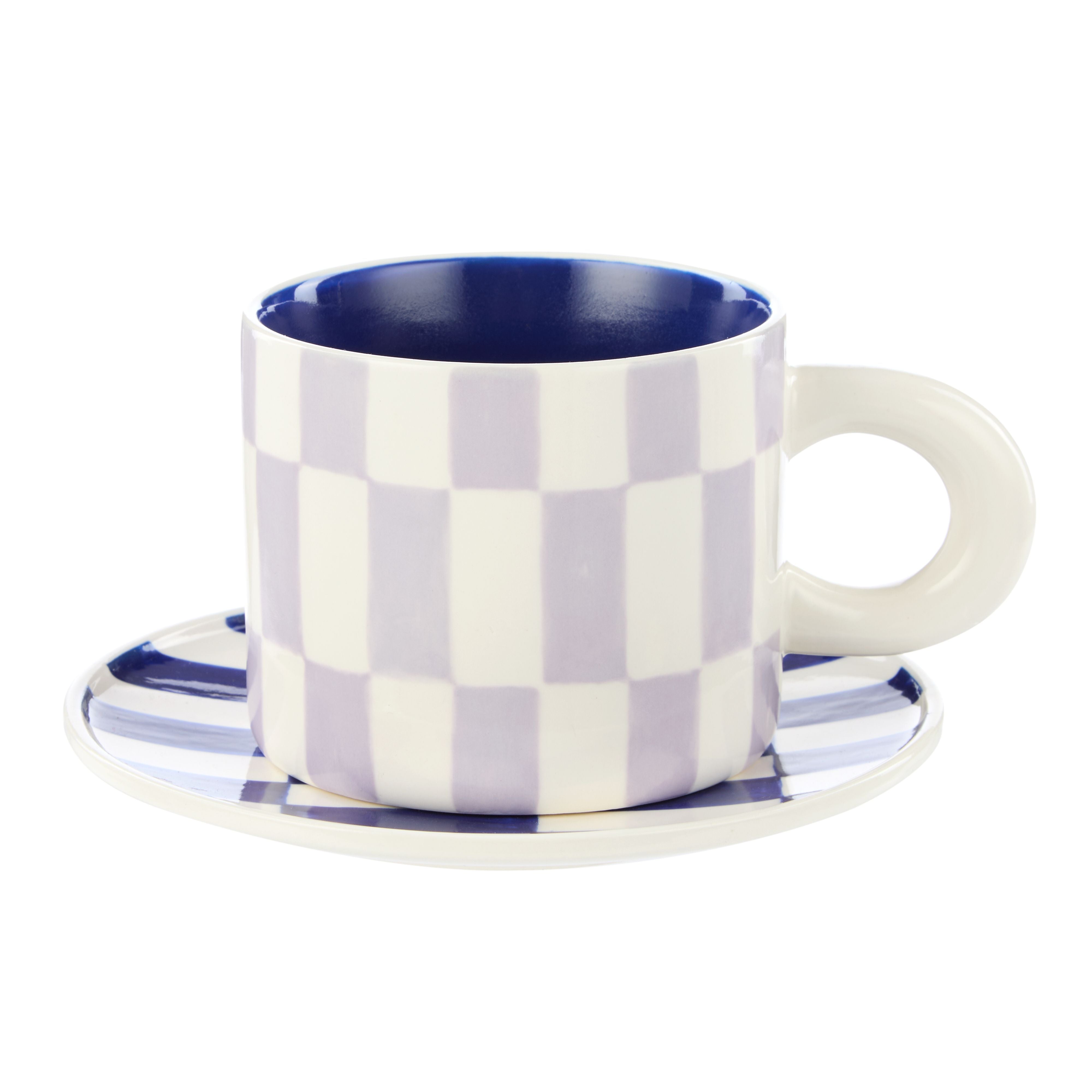 Check 300ml Mug & Plate Set 13.5x9x7.5cm Lilac & Navy-Dining & Entertaining-Emporium-The Bay Room