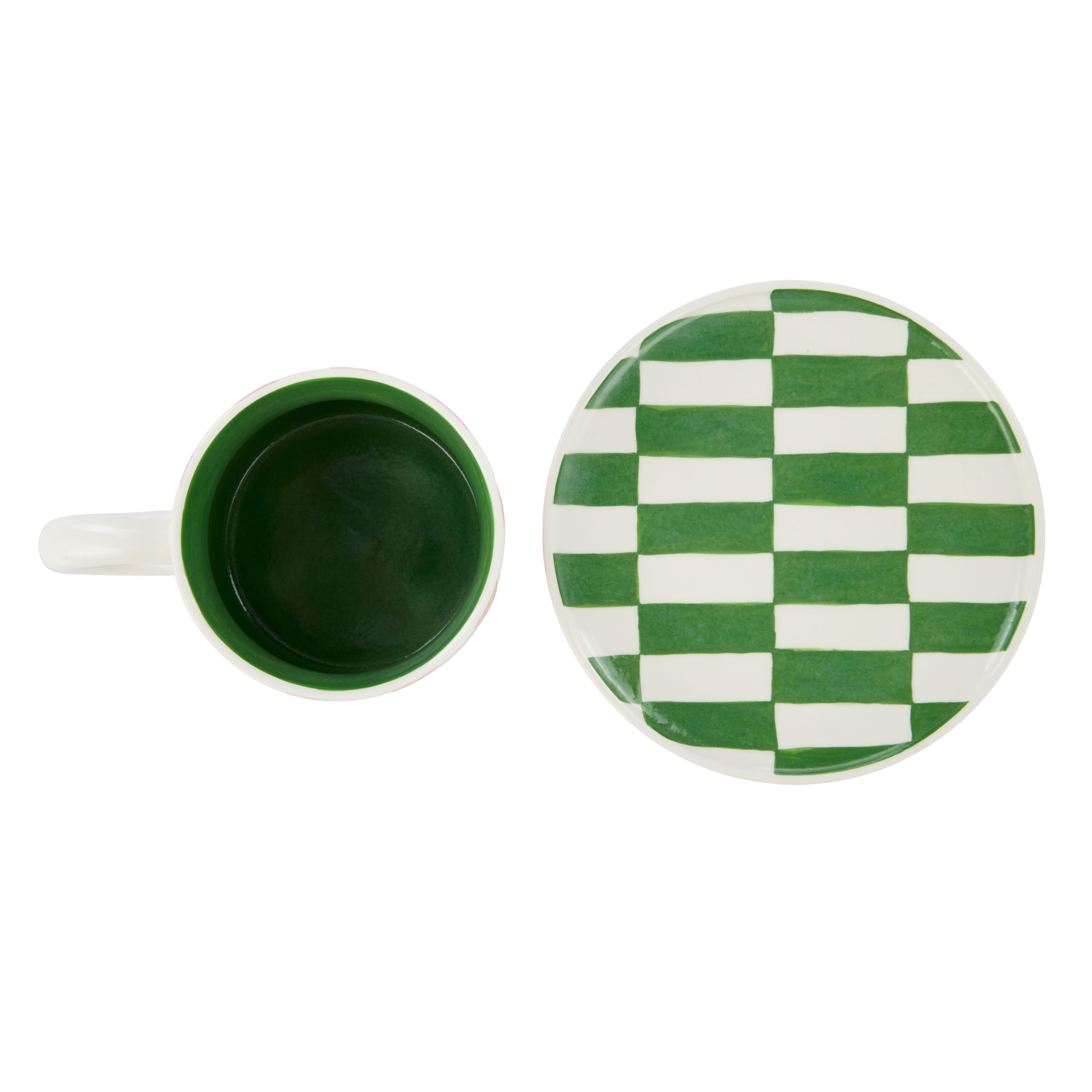 Check 300ml Mug & Plate Set 13.5x9x7.5cm Pink & Green-Dining & Entertaining-Emporium-The Bay Room