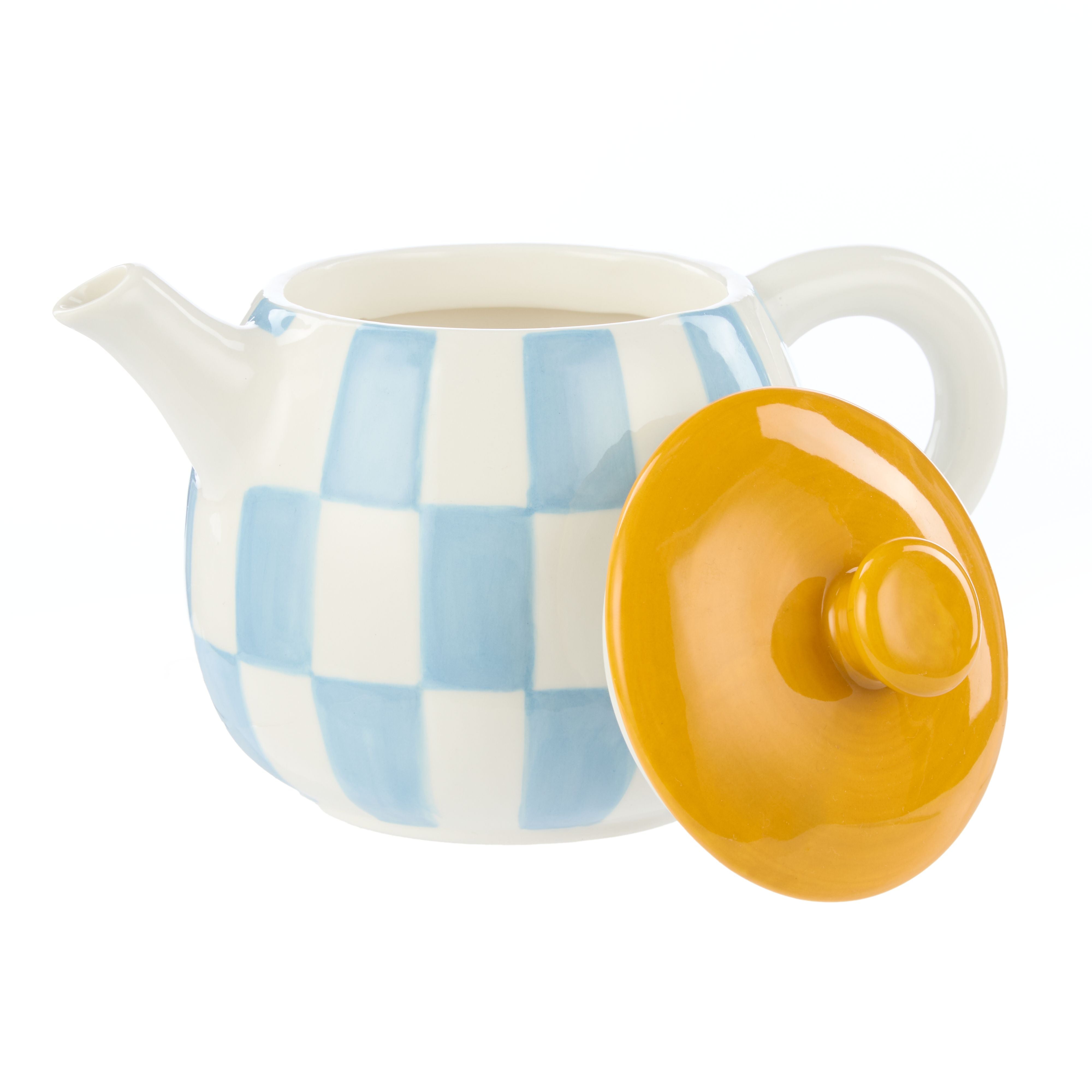 Check 700ml Teapot 20.5x14x13cm Blue & Orange-Dining & Entertaining-Emporium-The Bay Room