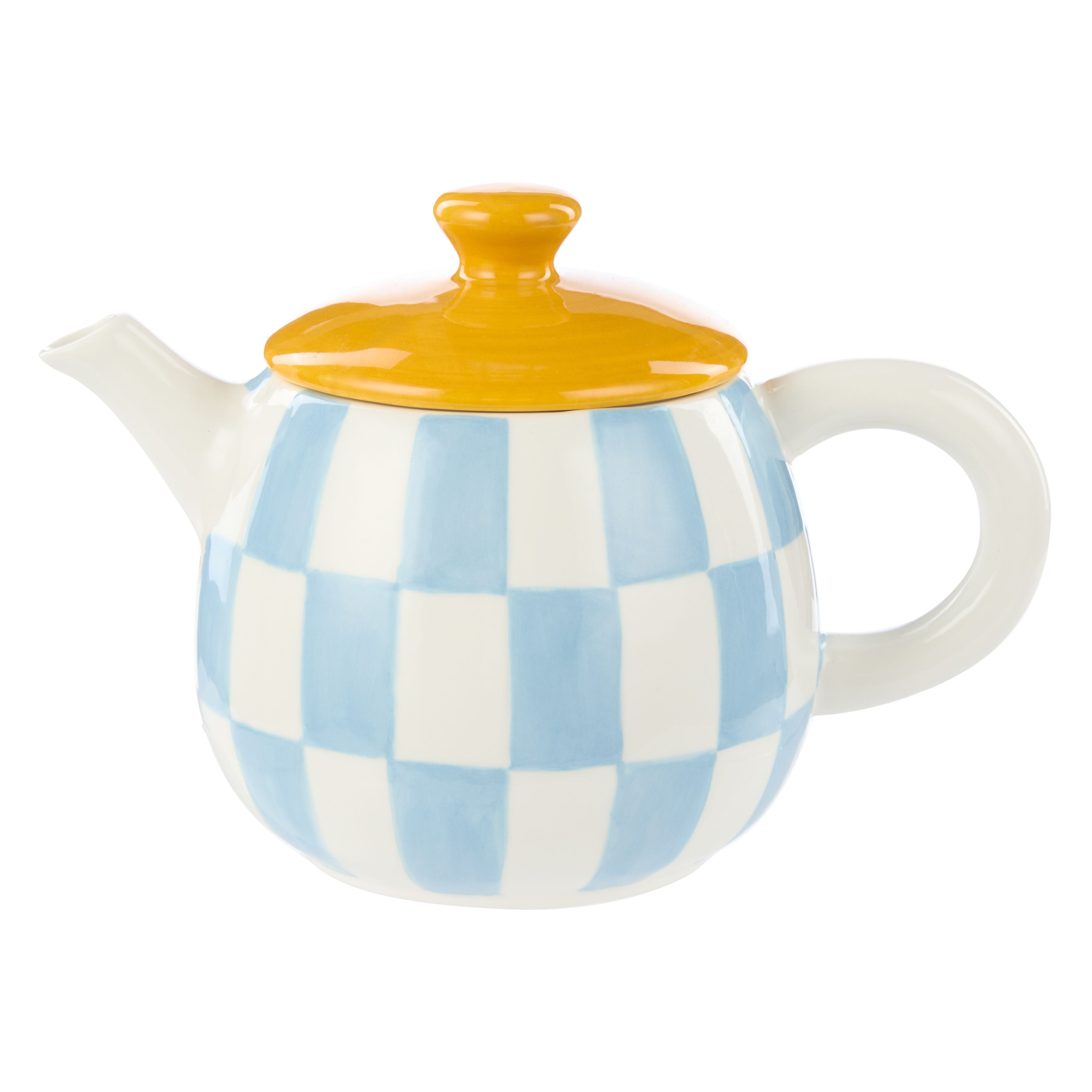Check 700ml Teapot 20.5x14x13cm Blue & Orange-Dining & Entertaining-Emporium-The Bay Room