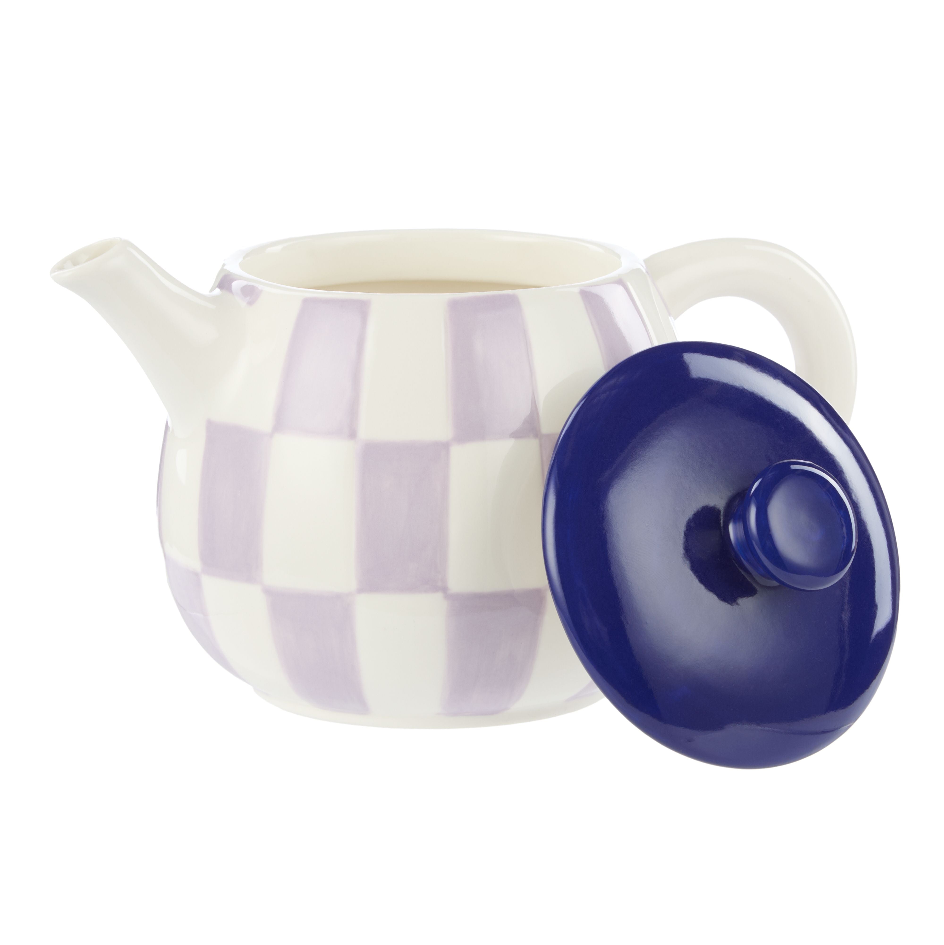 Check 700ml Teapot 20.5x14x13cm Lilac & Navy-Dining & Entertaining-Emporium-The Bay Room