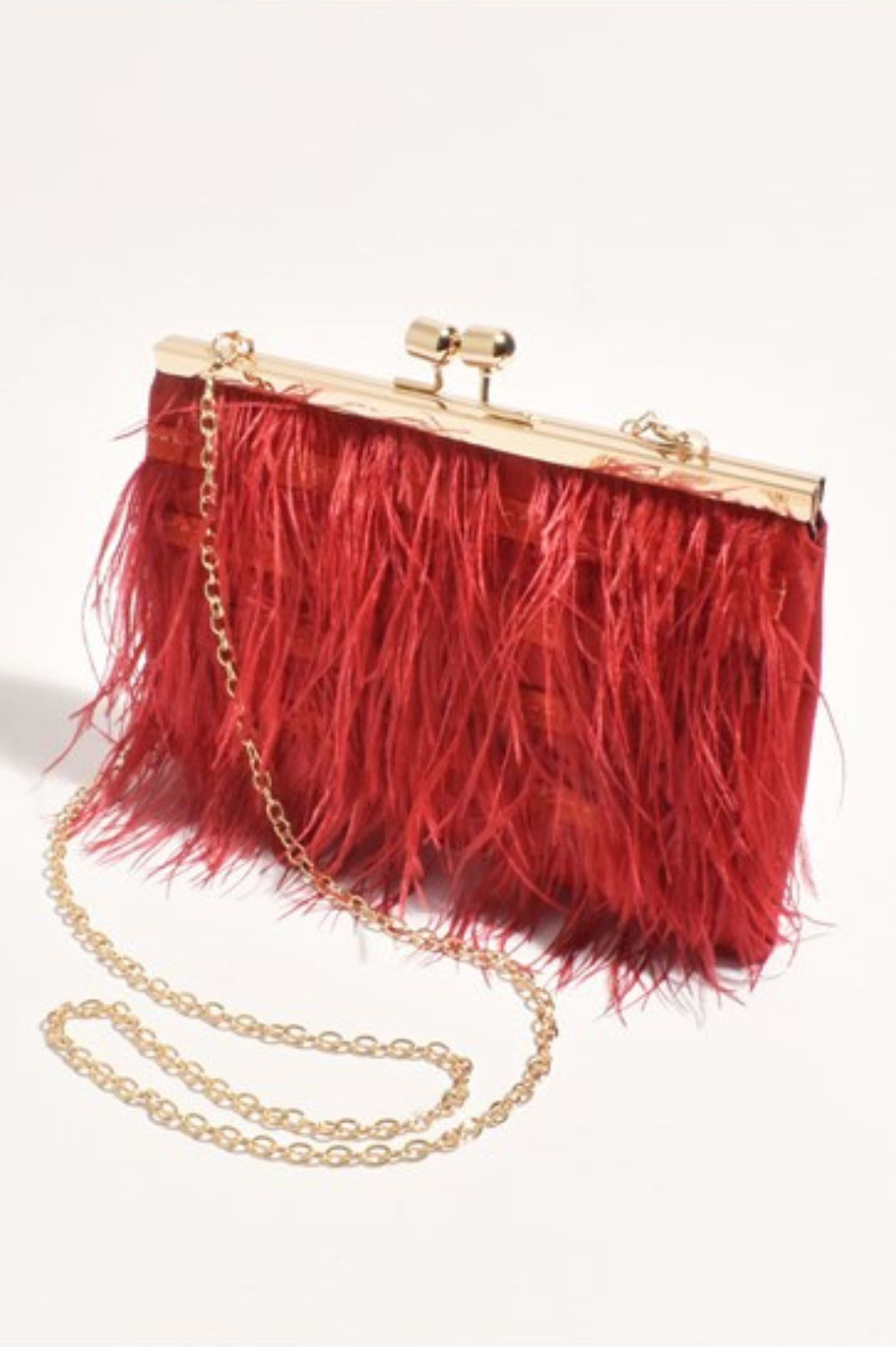 Cher Feather Floaty Clutch - Red-Bags & Clutches-Adorne-The Bay Room