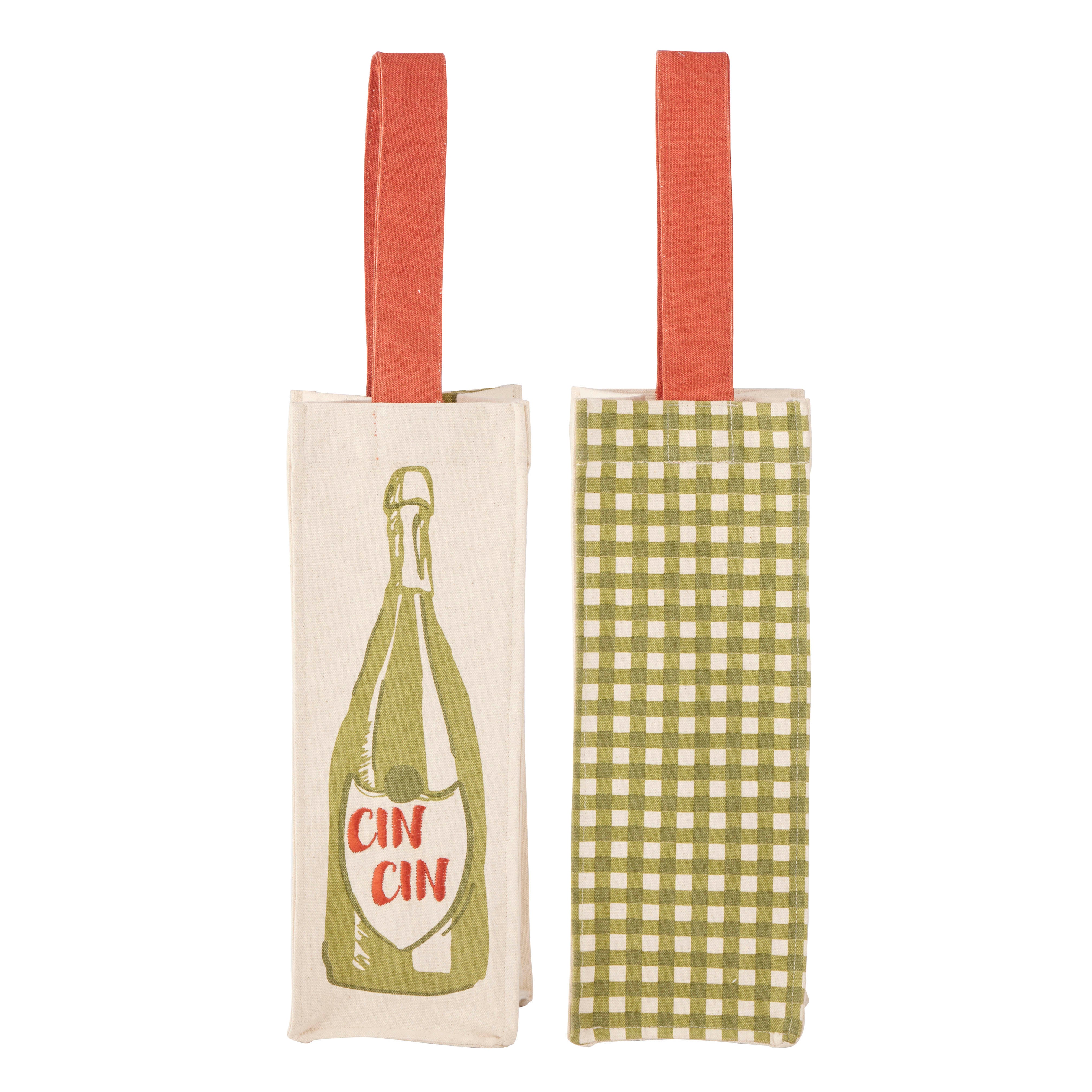 Cin Cin Cotton Bottle Bag 11x32cm Olive-Dining & Entertaining-Coast To Coast Home-The Bay Room
