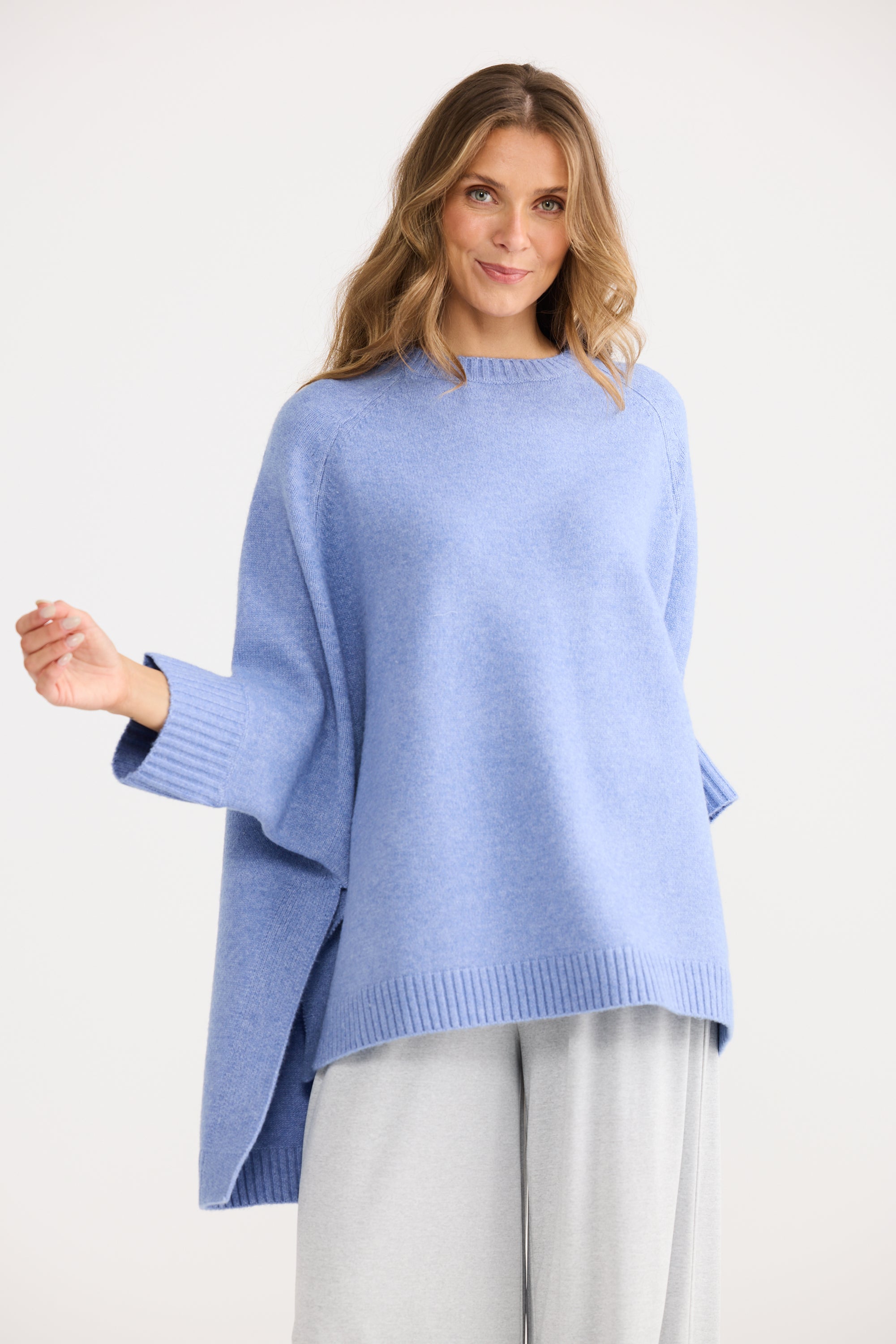 Cinder Poncho - Powder Blue-Knitwear & Jumpers-Home Love-The Bay Room