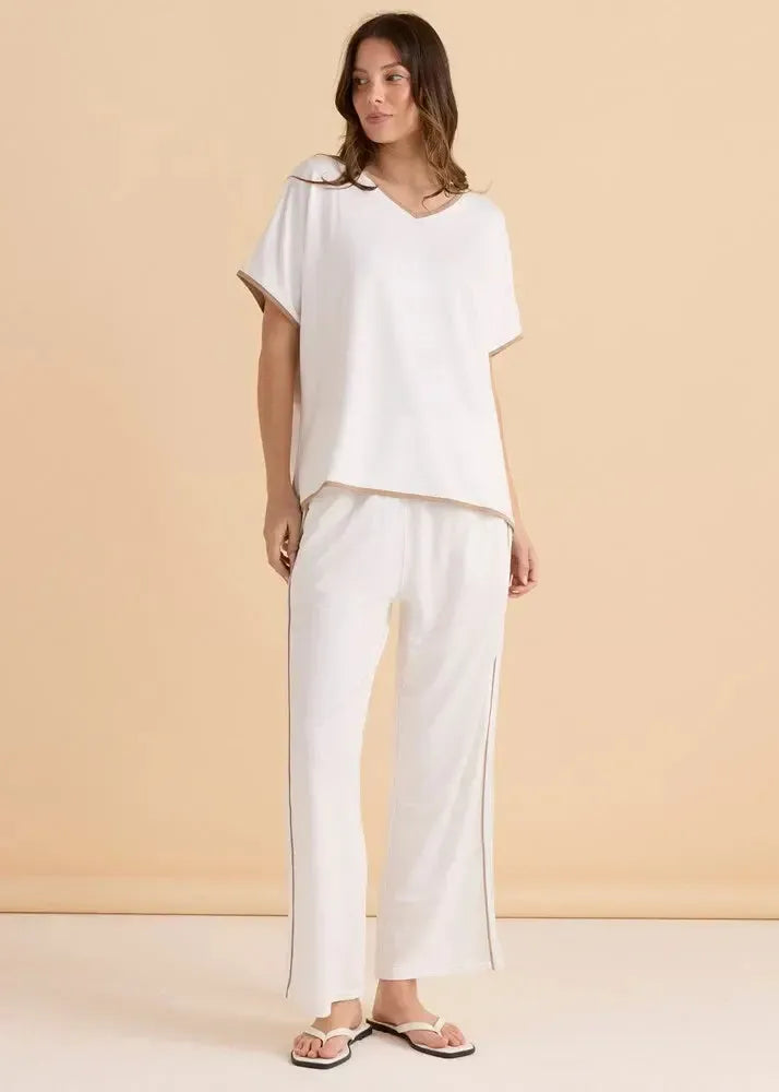 Clara Tee - White/Beige-Tops-Betty Basics-The Bay Room