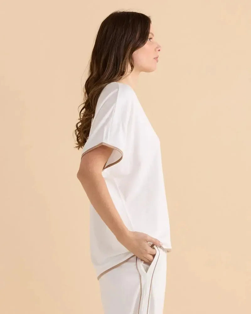 Clara Tee - White/Beige-Tops-Betty Basics-The Bay Room