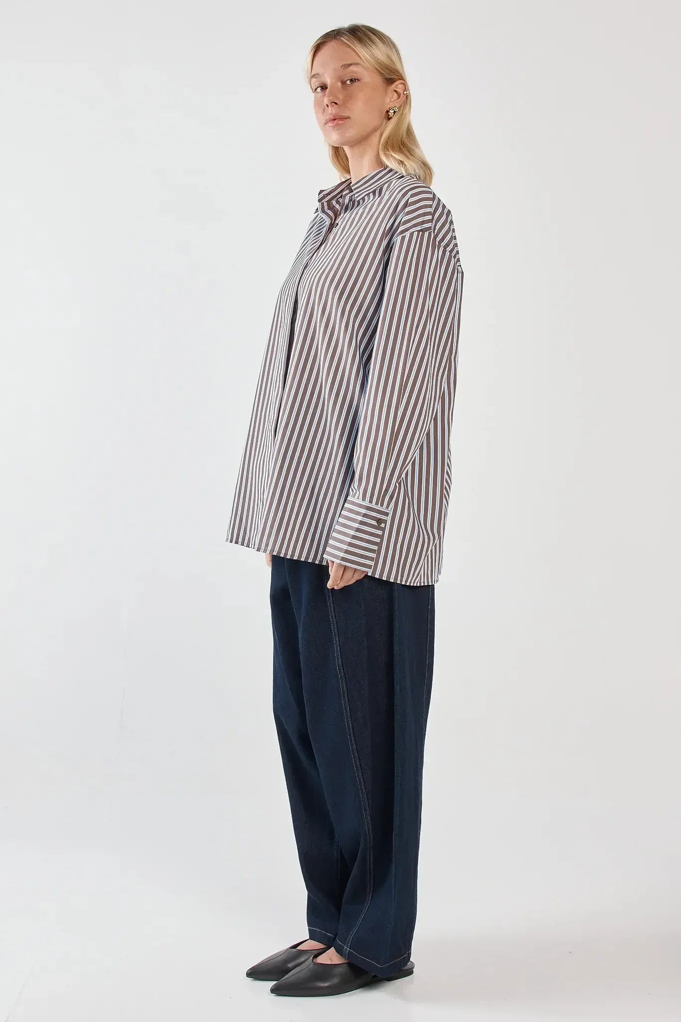 Claudia Stripe Shirt - Choc Blue-Tops-SASS-The Bay Room