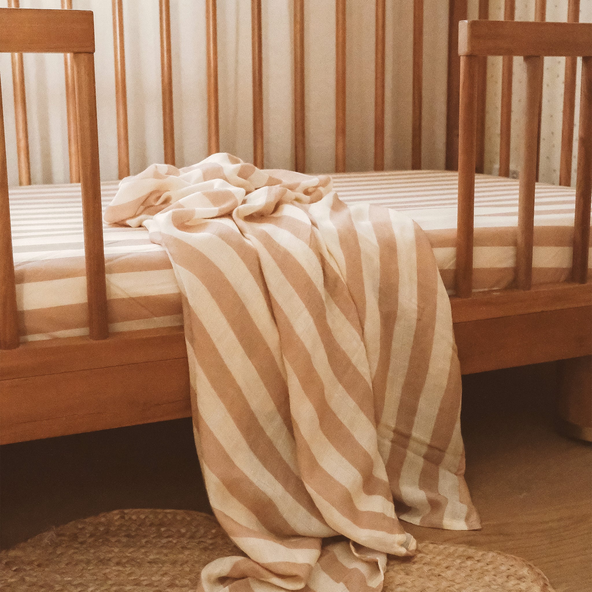 Coffee Stripe Organic Fitted Cot Sheet-Nursery & Nurture-Fox & Fallow-The Bay Room