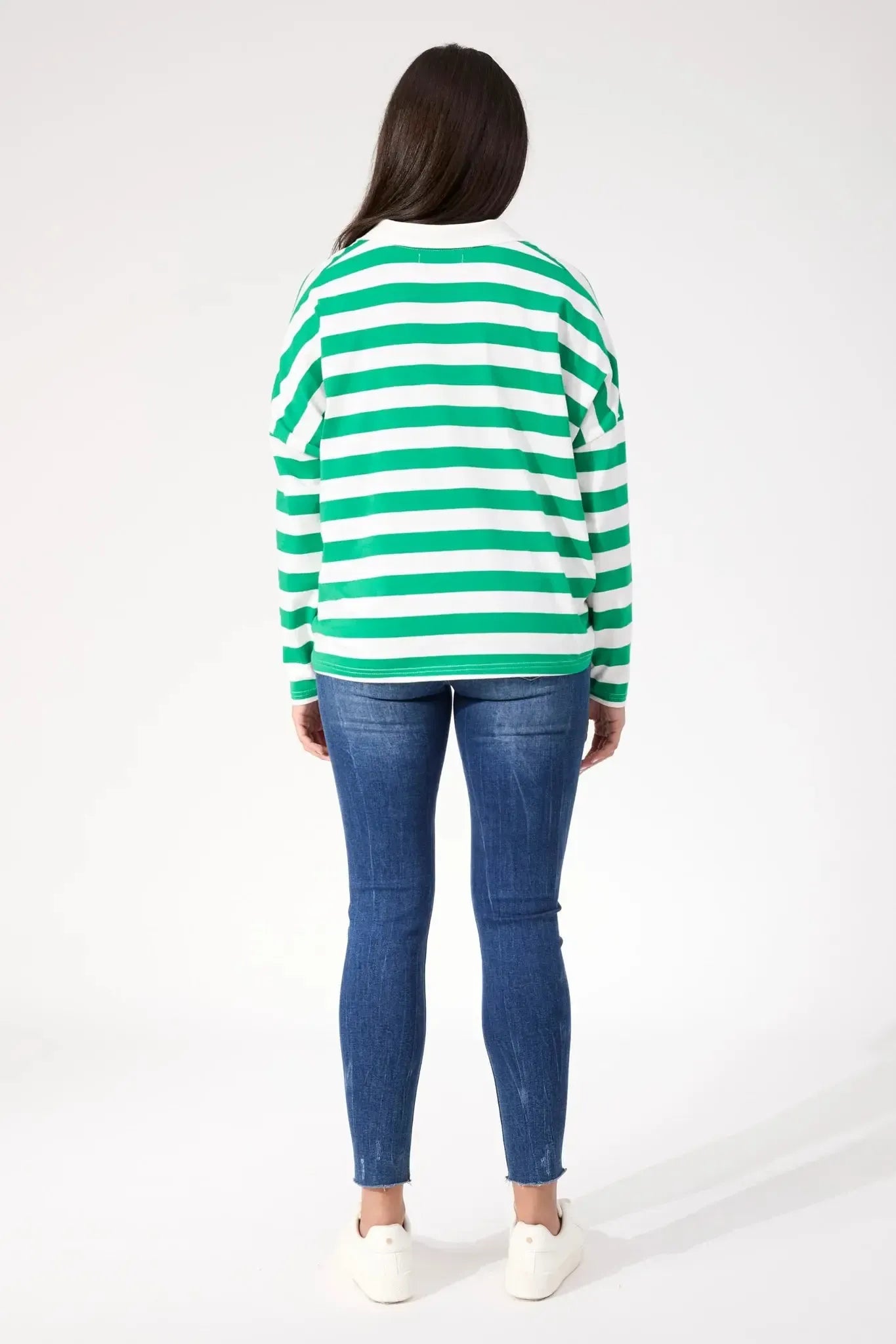 Columbus Stripe Polo Top - Green-Tops-Haven-The Bay Room