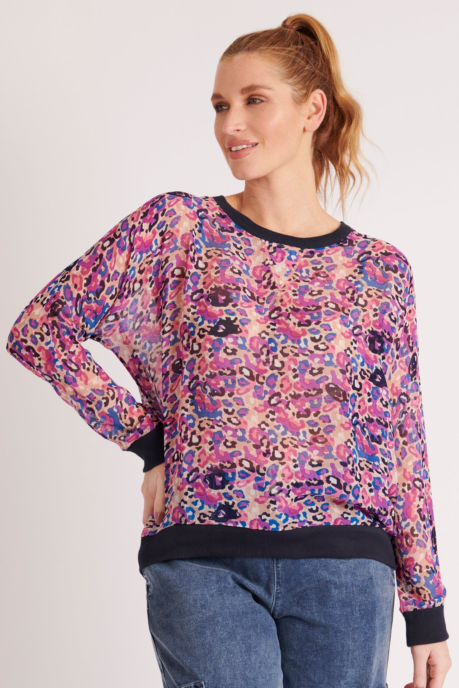 Contrast Band Popover - Pink Leopard-Knitwear & Jumpers-A Little Birdie Told Me-The Bay Room