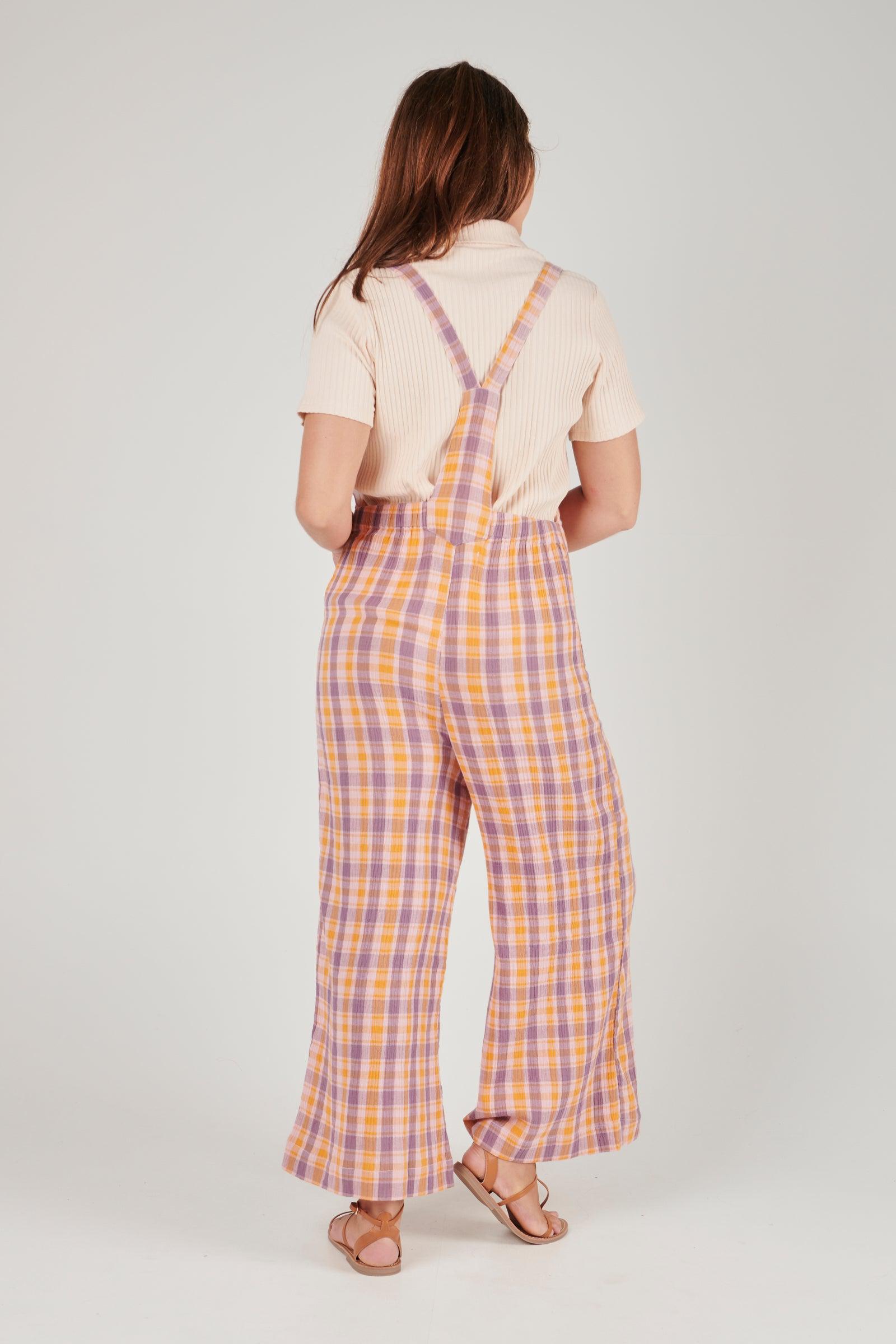 Cropped Overall - Pink/Mauve/Yellow Check-Playsuits, Jumpsuits & Overalls-A Little Birdie Told Me-The Bay Room