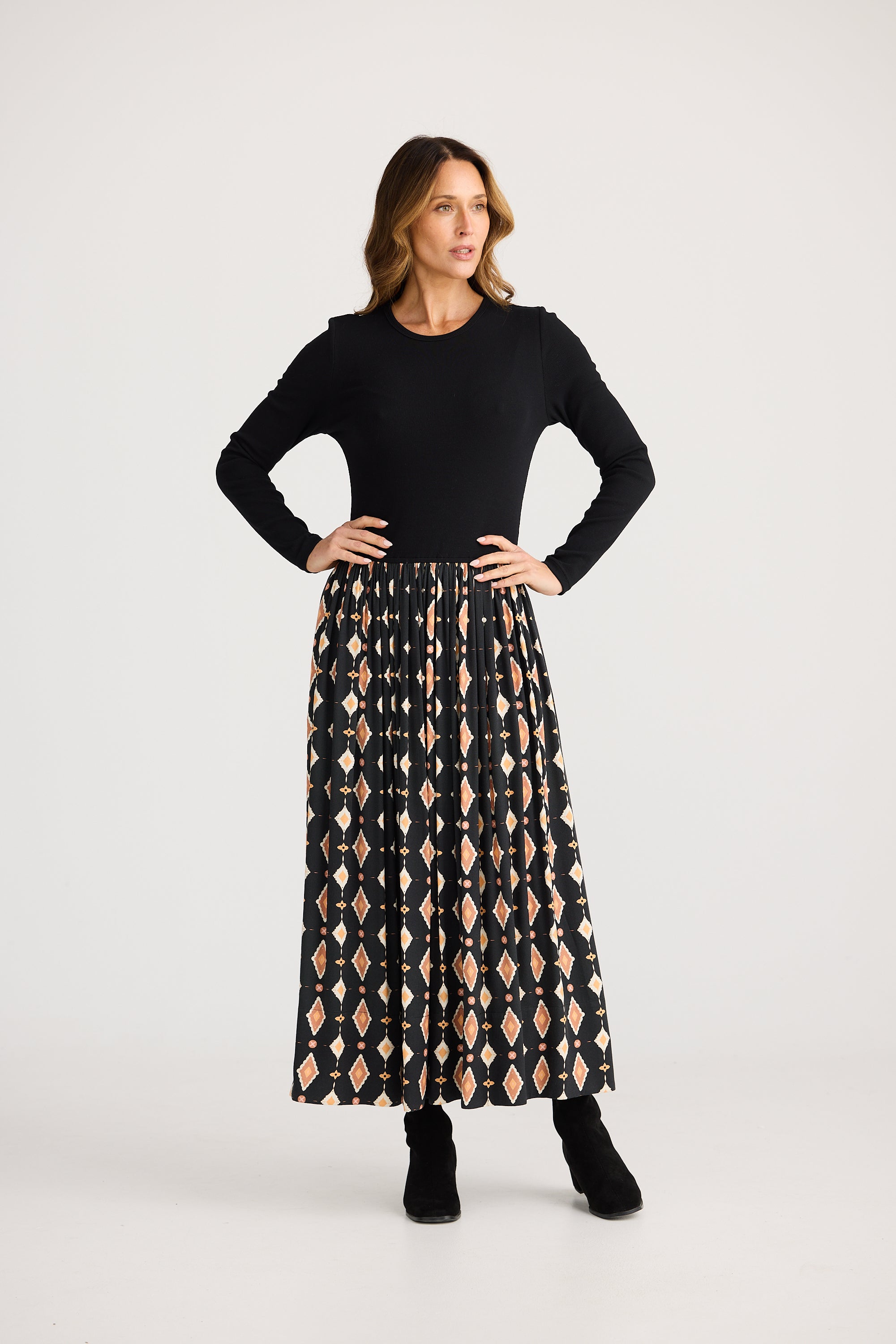 Daphne Long Sleeve Dress - Casablanca Tile-Dresses-Brave & True-The Bay Room