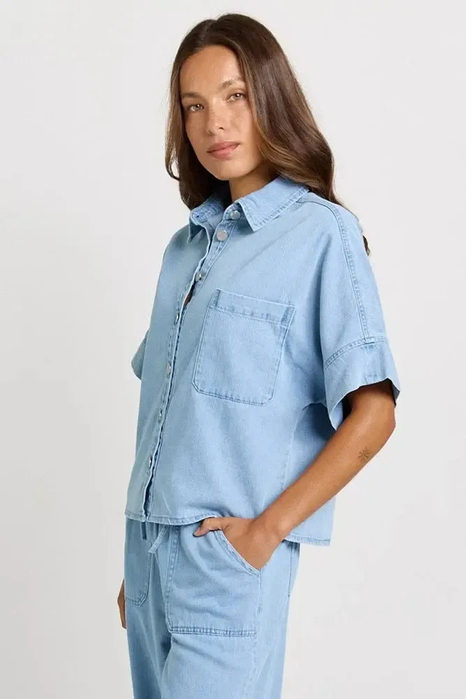 Dawn Denim Shirt - Medium Wash-Tops-Betty Basics-The Bay Room
