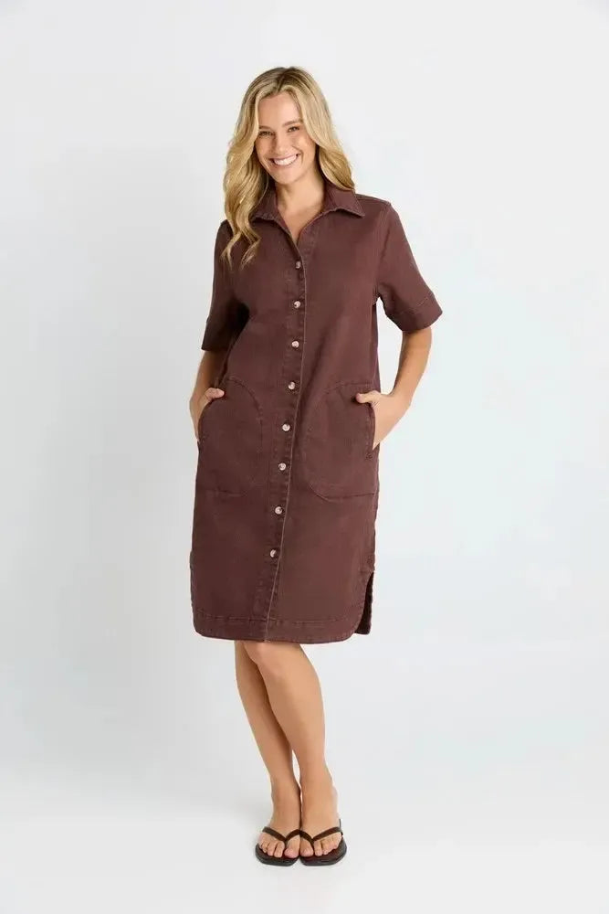 Dawson Denim Dress - Chocolate-Dresses-Betty Basics-The Bay Room