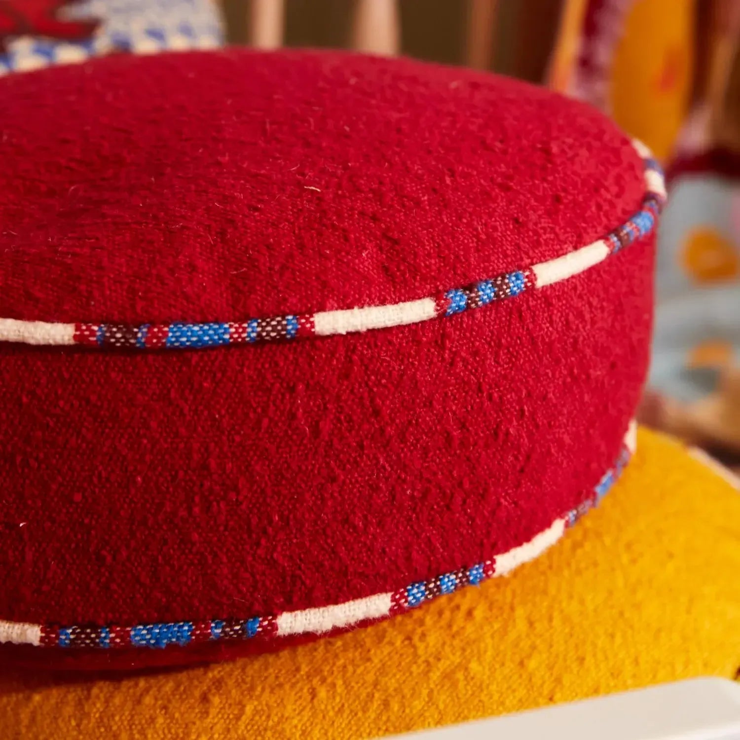 Delana Round Cushion - Crimson-Soft Furnishings-Sage & Clare-The Bay Room