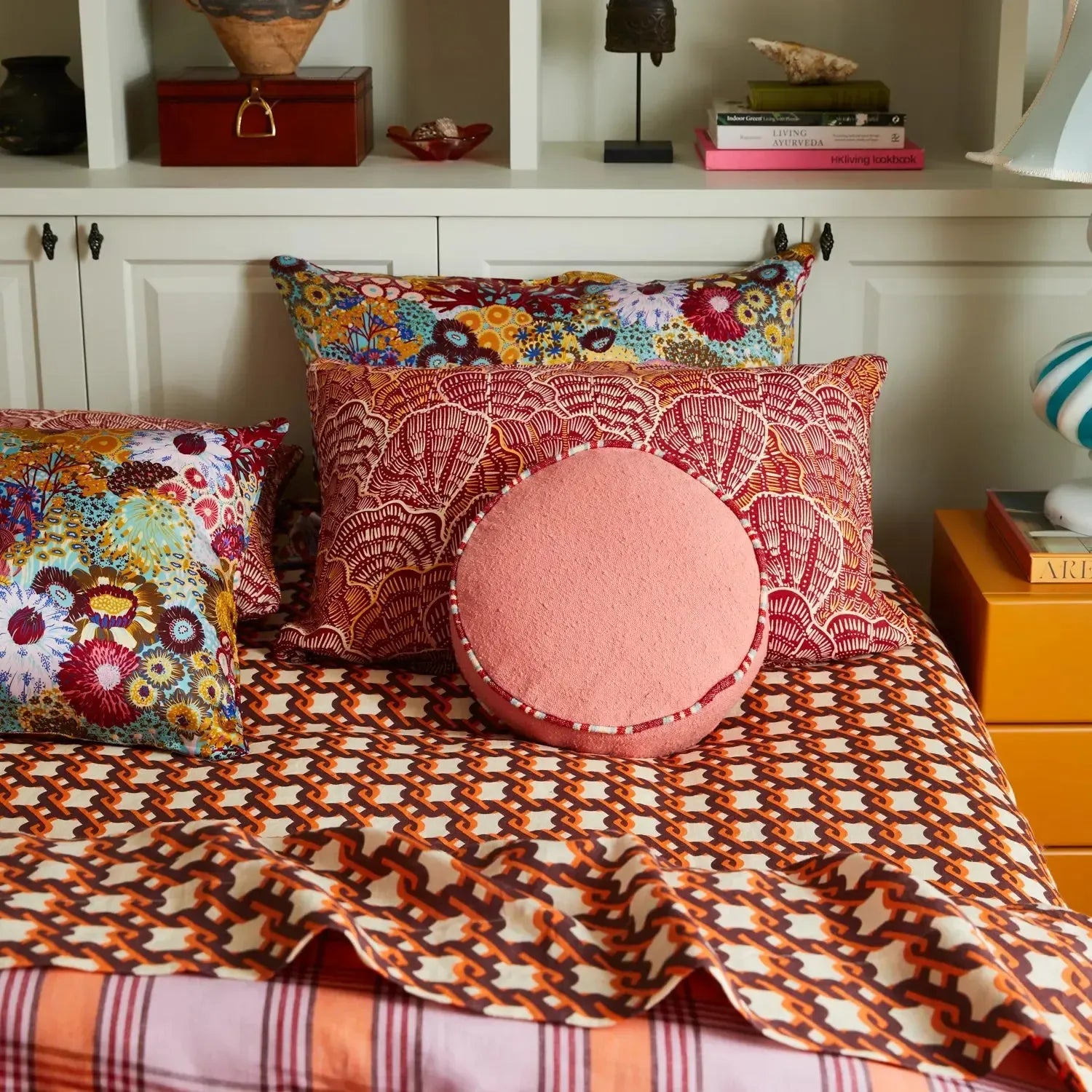 Delana Round Cushion - Hibiscus-Soft Furnishings-Sage & Clare-The Bay Room