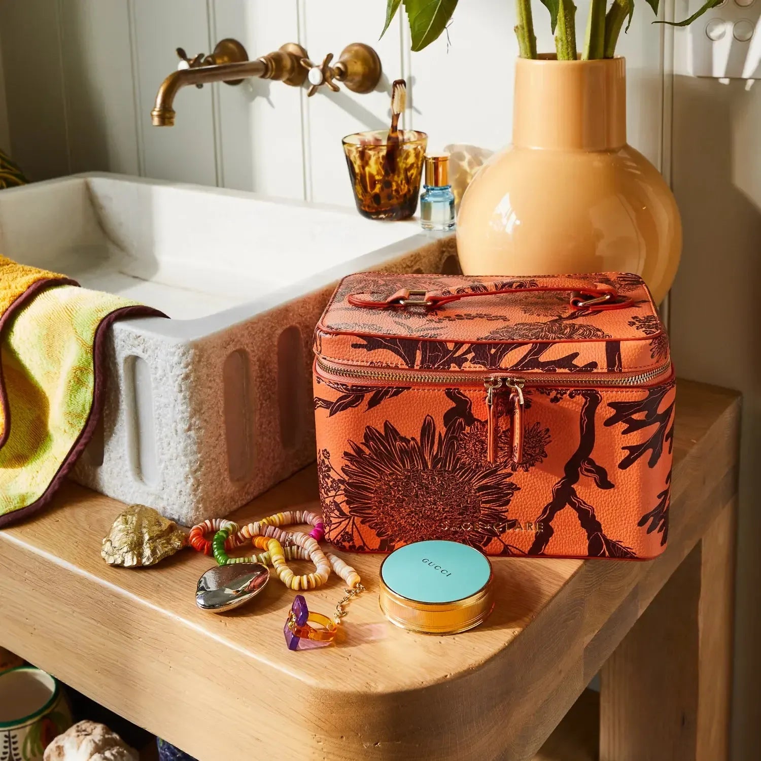 Delphine Large Vanity Case - Vivid Coral-Beauty & Well-Being-Sage & Clare-The Bay Room