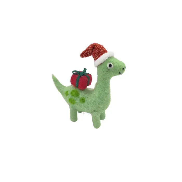 Dino Carrying Present Felt 13x13cm Green-Christmas-Coast To Coast Home-The Bay Room