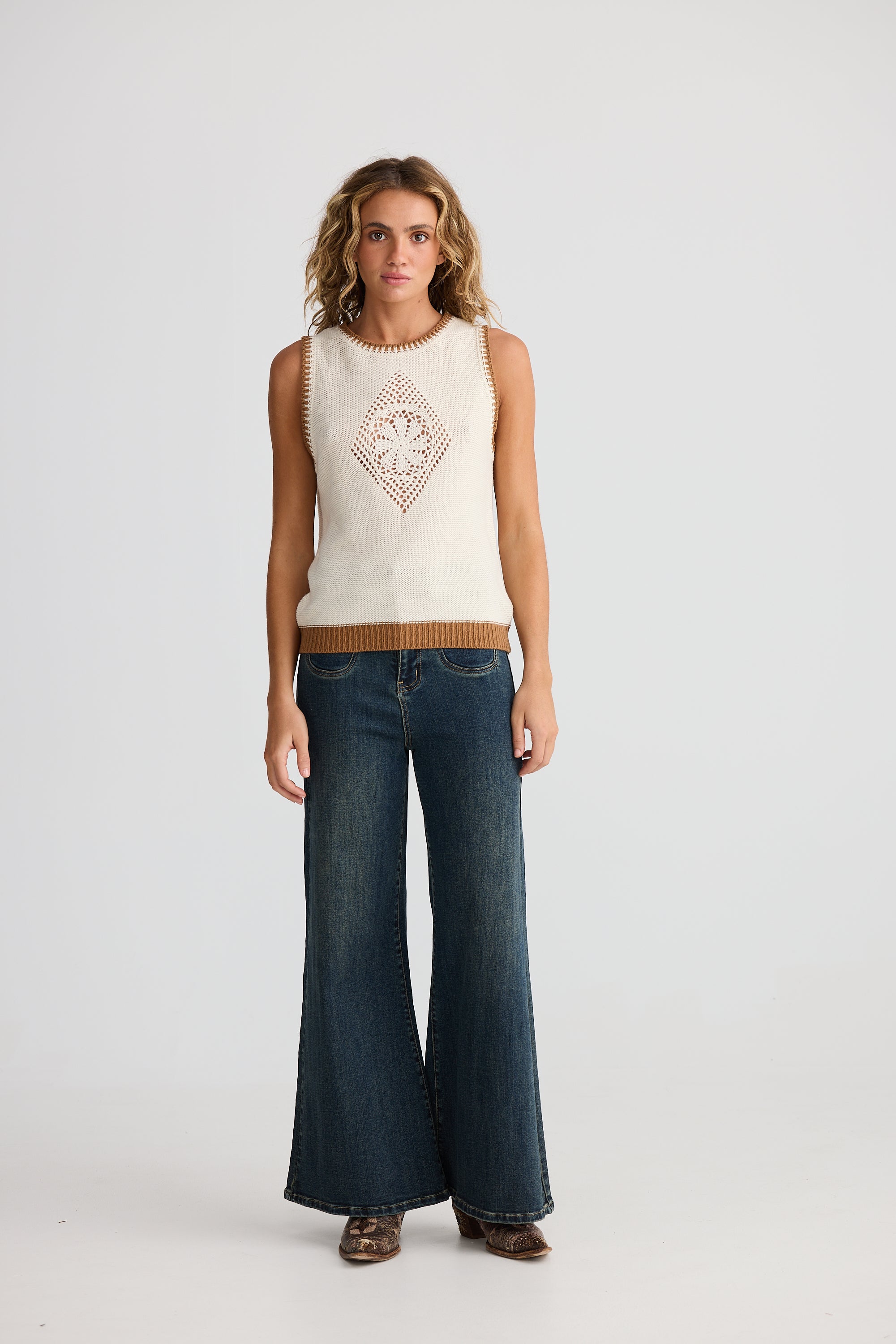 Dream Catcher Knit Tank - Natural/Tan-Tops-Talisman-The Bay Room