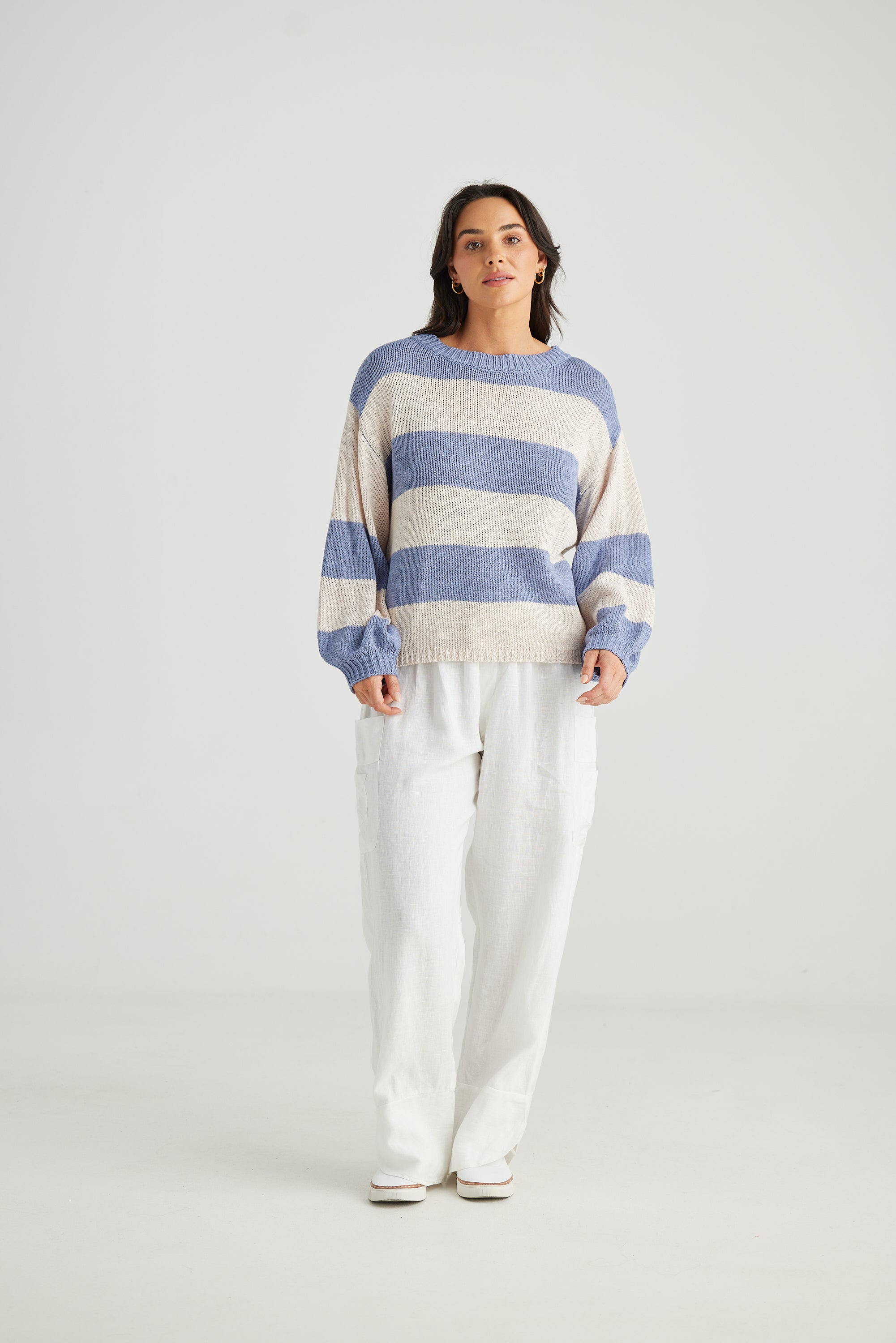Driftwood Long Sleeve Top - Lake Blue Stripe-Tops-Holiday-The Bay Room