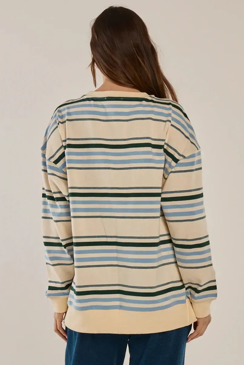 Easy Crew Sweat - Blue/Green Stripe-Knitwear & Jumpers-Betty Basics-The Bay Room