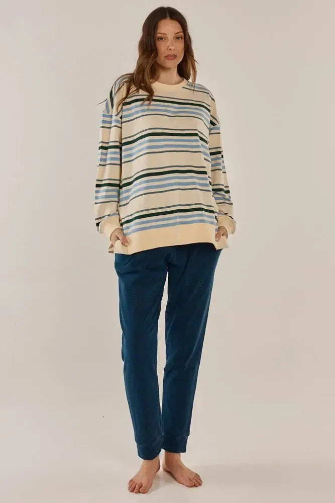 Easy Crew Sweat - Blue/Green Stripe-Knitwear & Jumpers-Betty Basics-The Bay Room