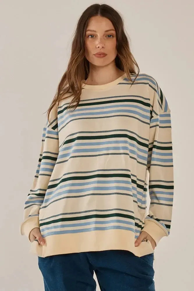 Easy Crew Sweat - Blue/Green Stripe-Knitwear & Jumpers-Betty Basics-The Bay Room