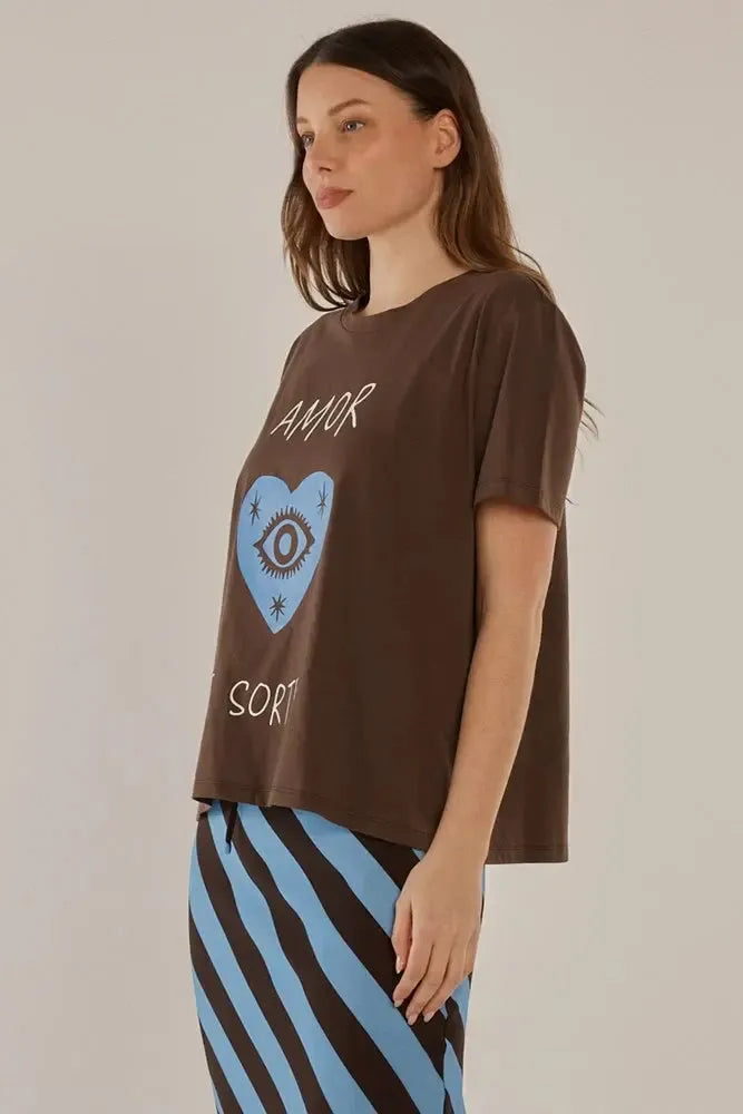 Ellia Crew Tee - Love and Luck Print-Tops-Betty Basics-The Bay Room