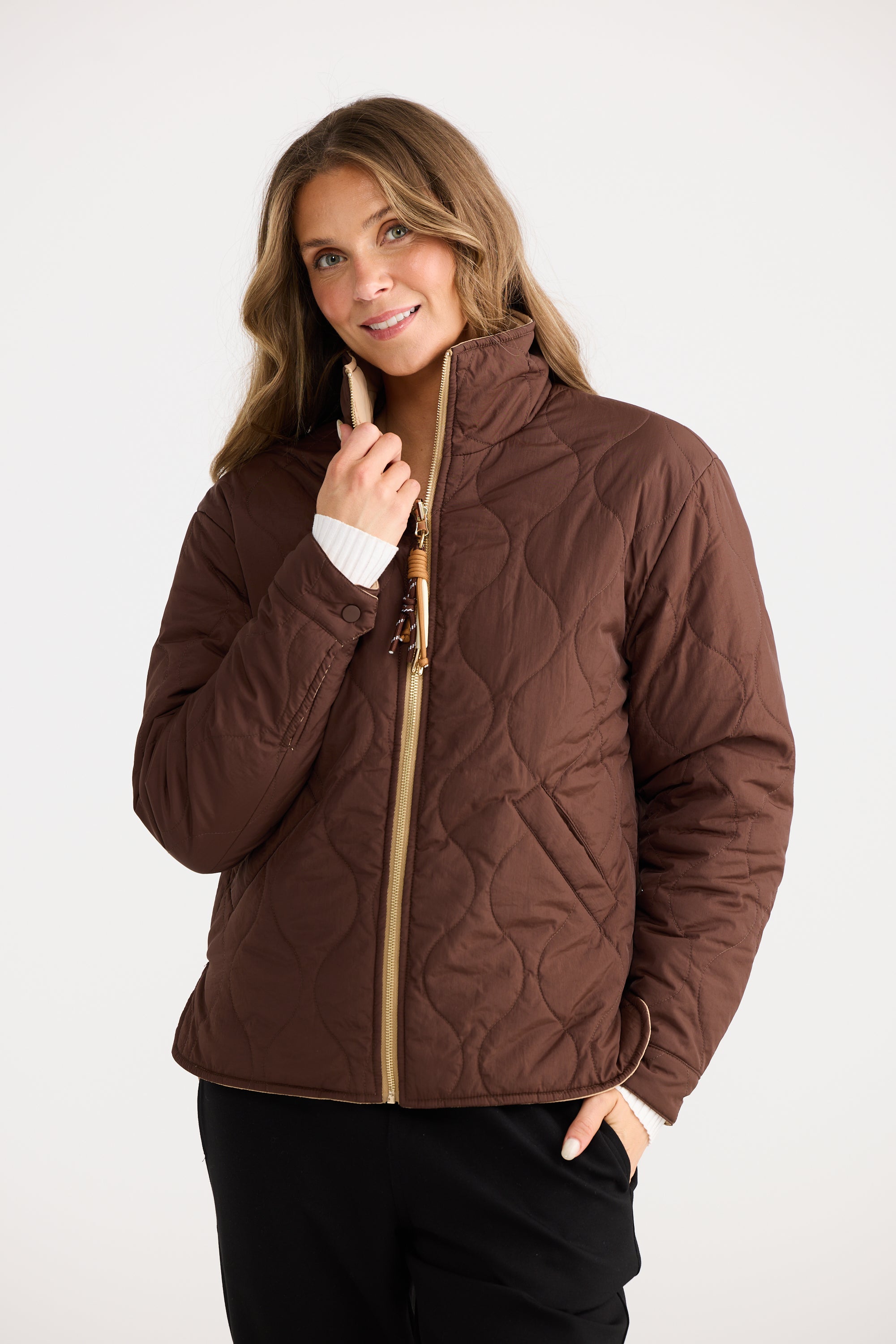 Ellis Puffer - Chocolate with Taupe-Jackets, Coats & Vests-Home Love-The Bay Room