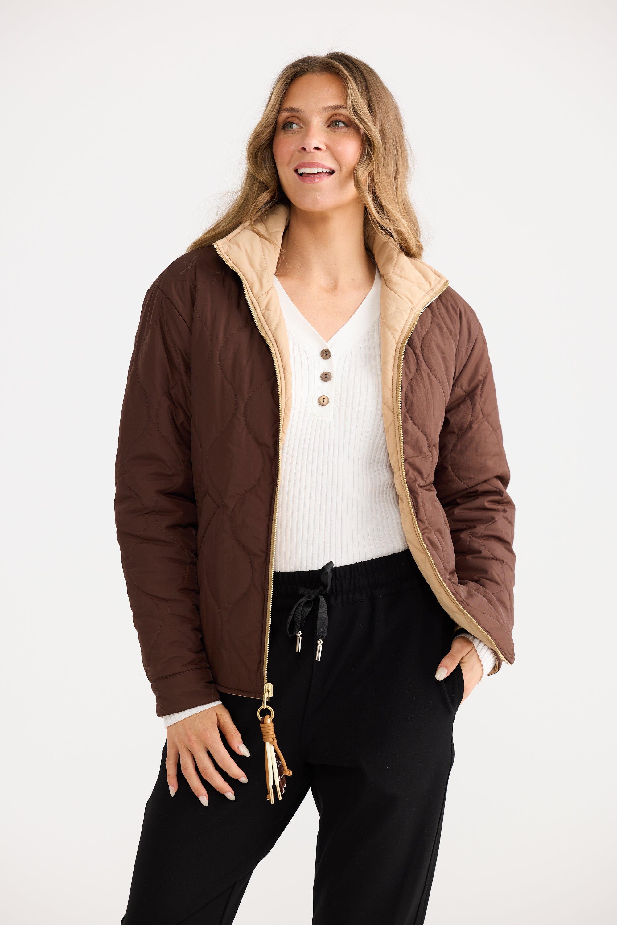 Ellis Puffer - Chocolate with Taupe-Jackets, Coats & Vests-Home Love-The Bay Room