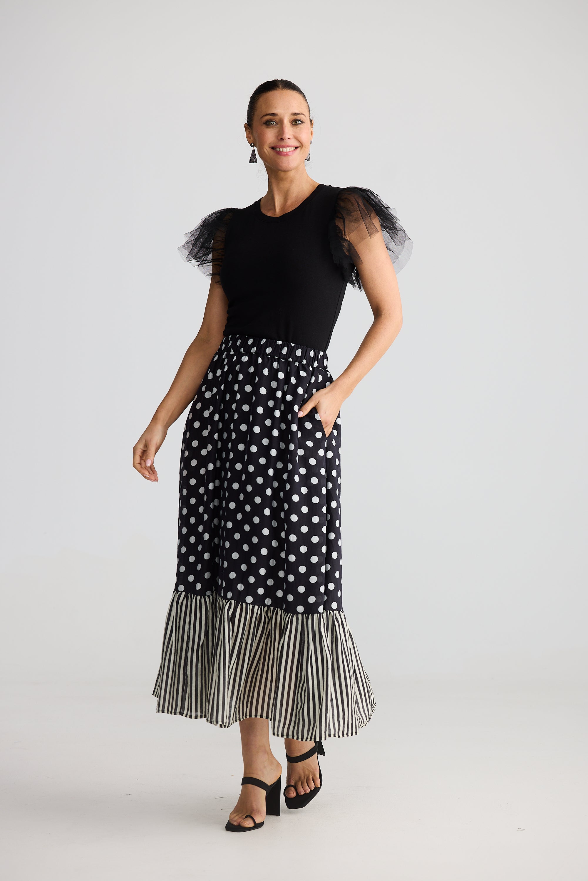 Ellody Midi Skirt - Spot Stripe-Skirts-Brave & True-The Bay Room