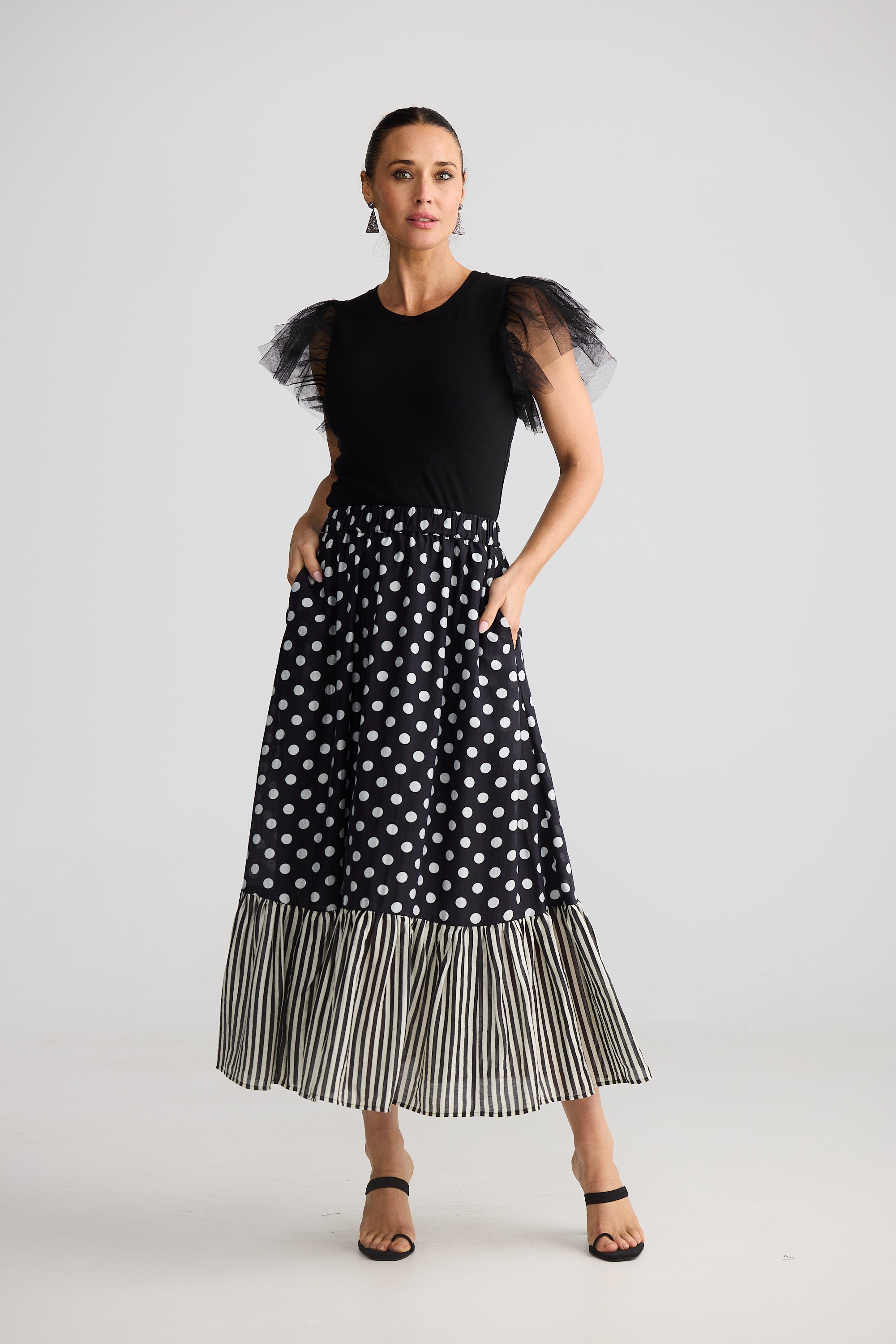 Ellody Midi Skirt - Spot Stripe-Skirts-Brave & True-The Bay Room